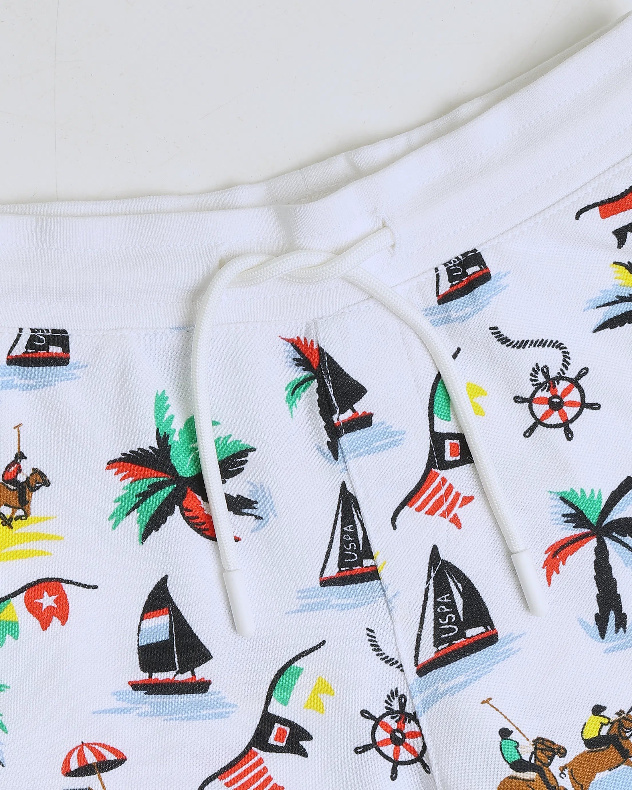 Boys White Cotton Graphic Printed Bermuda Shorts