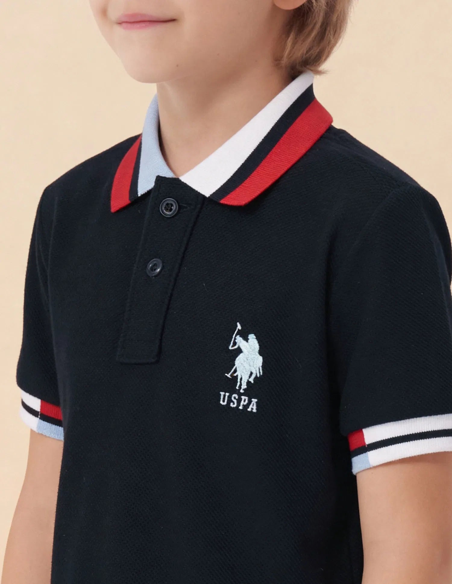 Boys Navy Cotton Solid Regular Fit Polo Shirt
