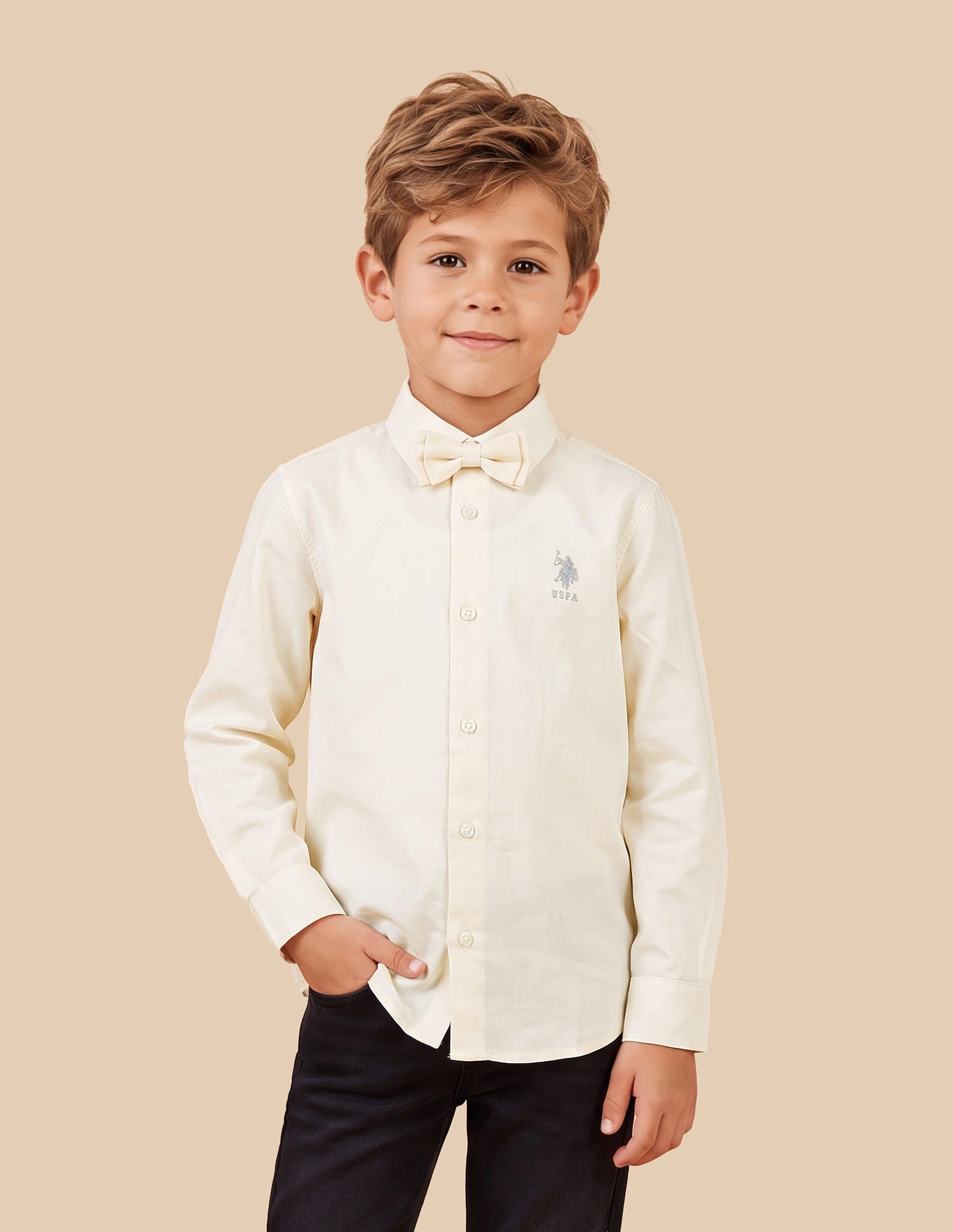 Boys Off White Cotton Satin Regular Fit Shirt