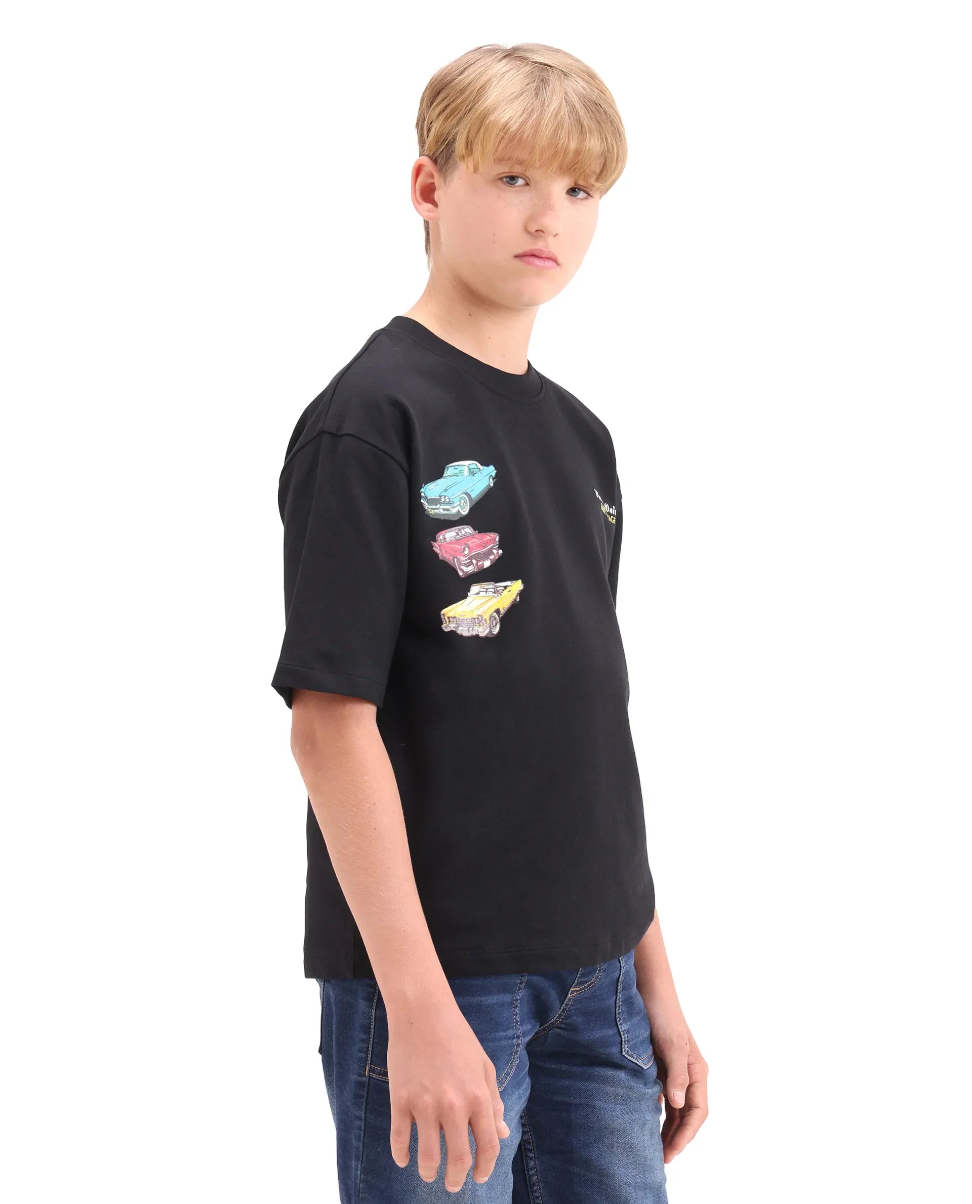 Boys Black Digital Print Oversized T-Shirt