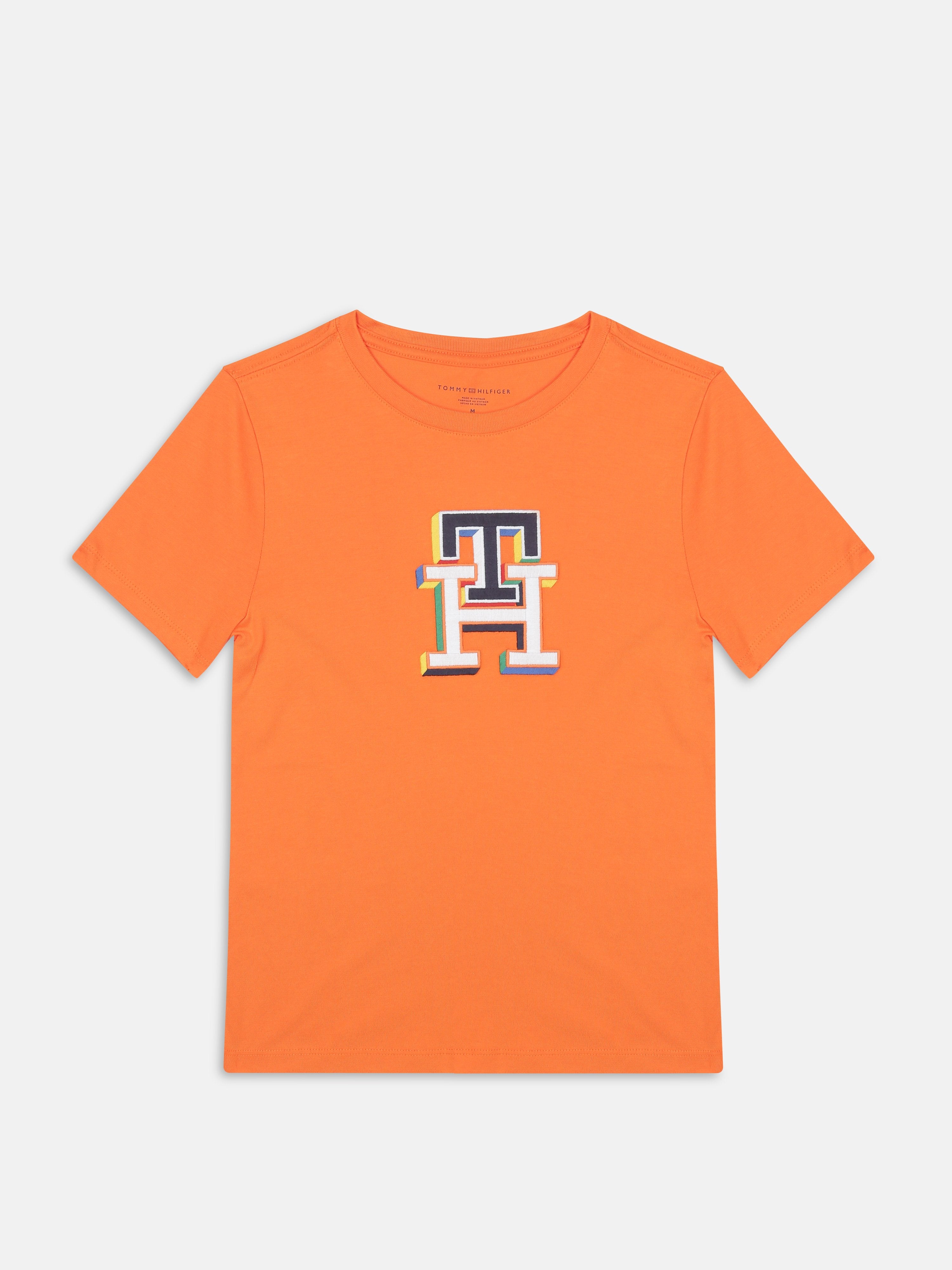 Boys Orange Logo Cotton Regular Fit T-Shirt
