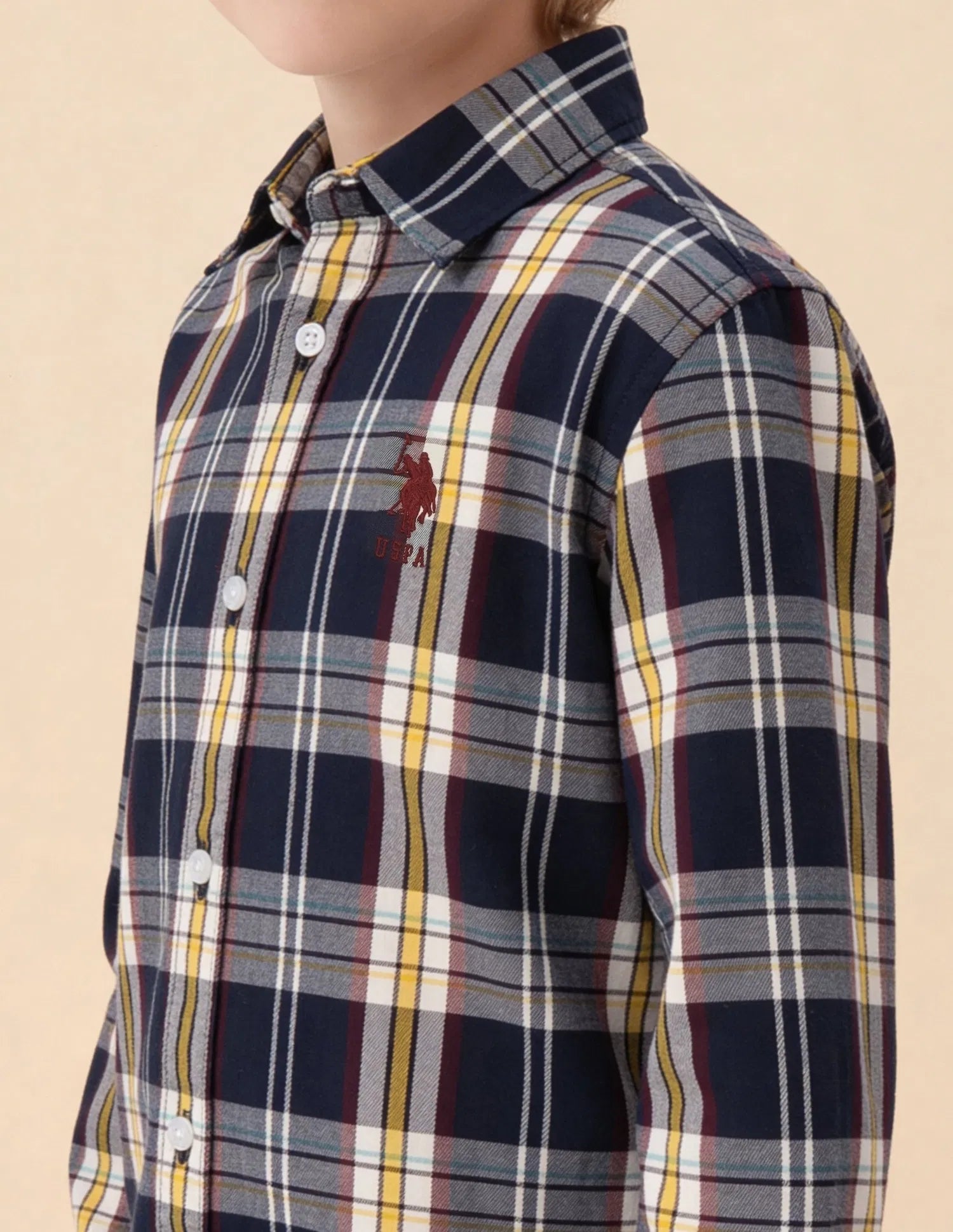 Boys Navy Plaid Checked Cotton Shirt – Regular Fit
