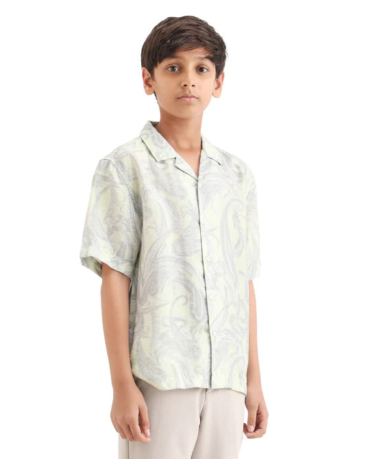 Rare Ones Boys Fluorescent Green Viscose Blend Boxy Shirt
