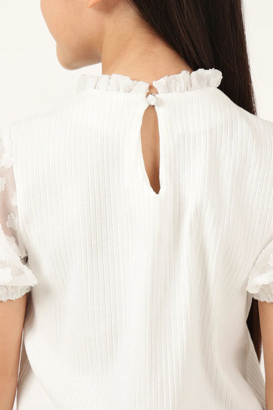 Girls Off White Jacquard Knit Top