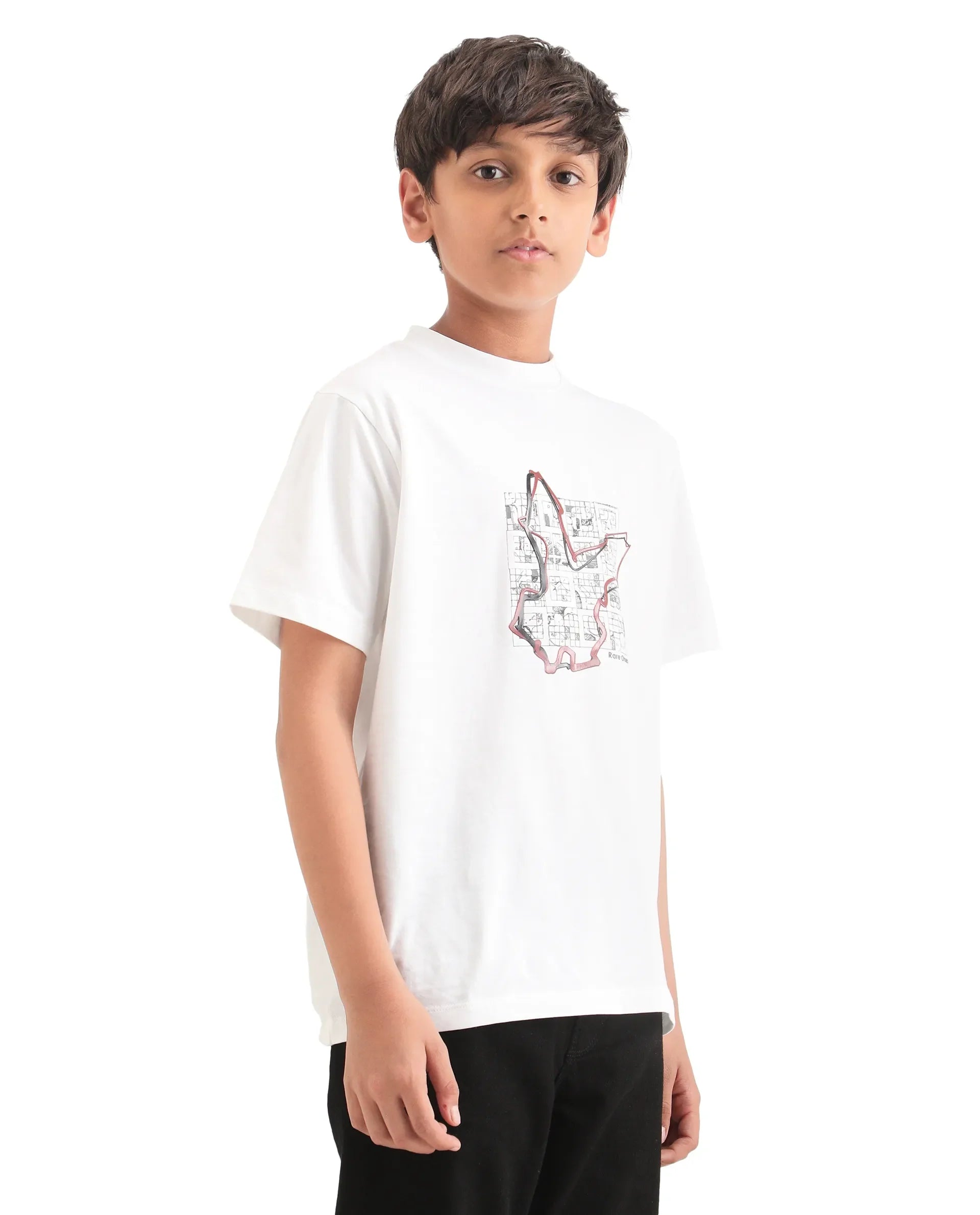 Rare Ones Boys White Regular Fit Cotton Blend T-Shirt