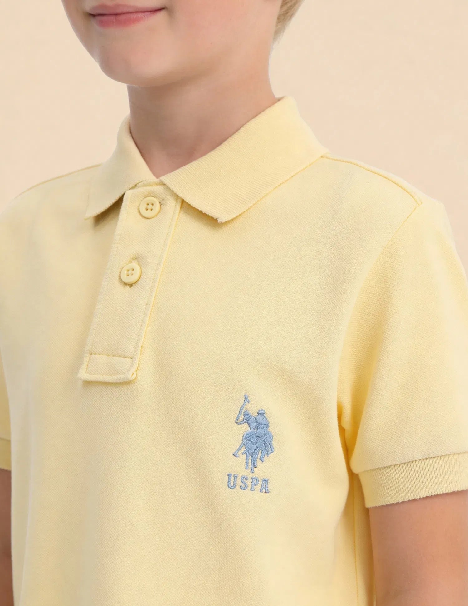 Boys Light Yellow Cotton Blend Solid Regular Fit Polo Shirt