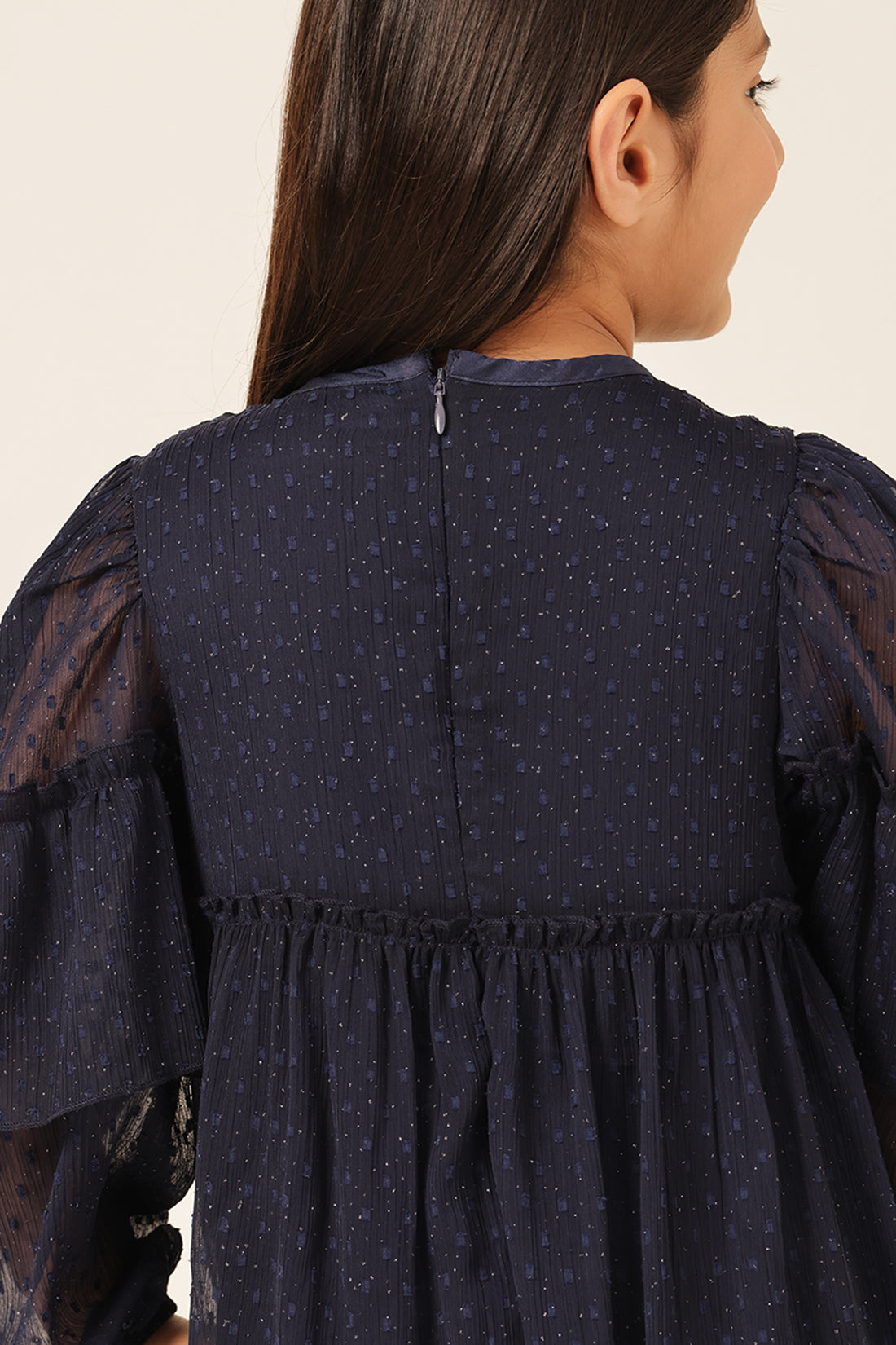 Girls Navy Blue Swiss Dot Formal Dress