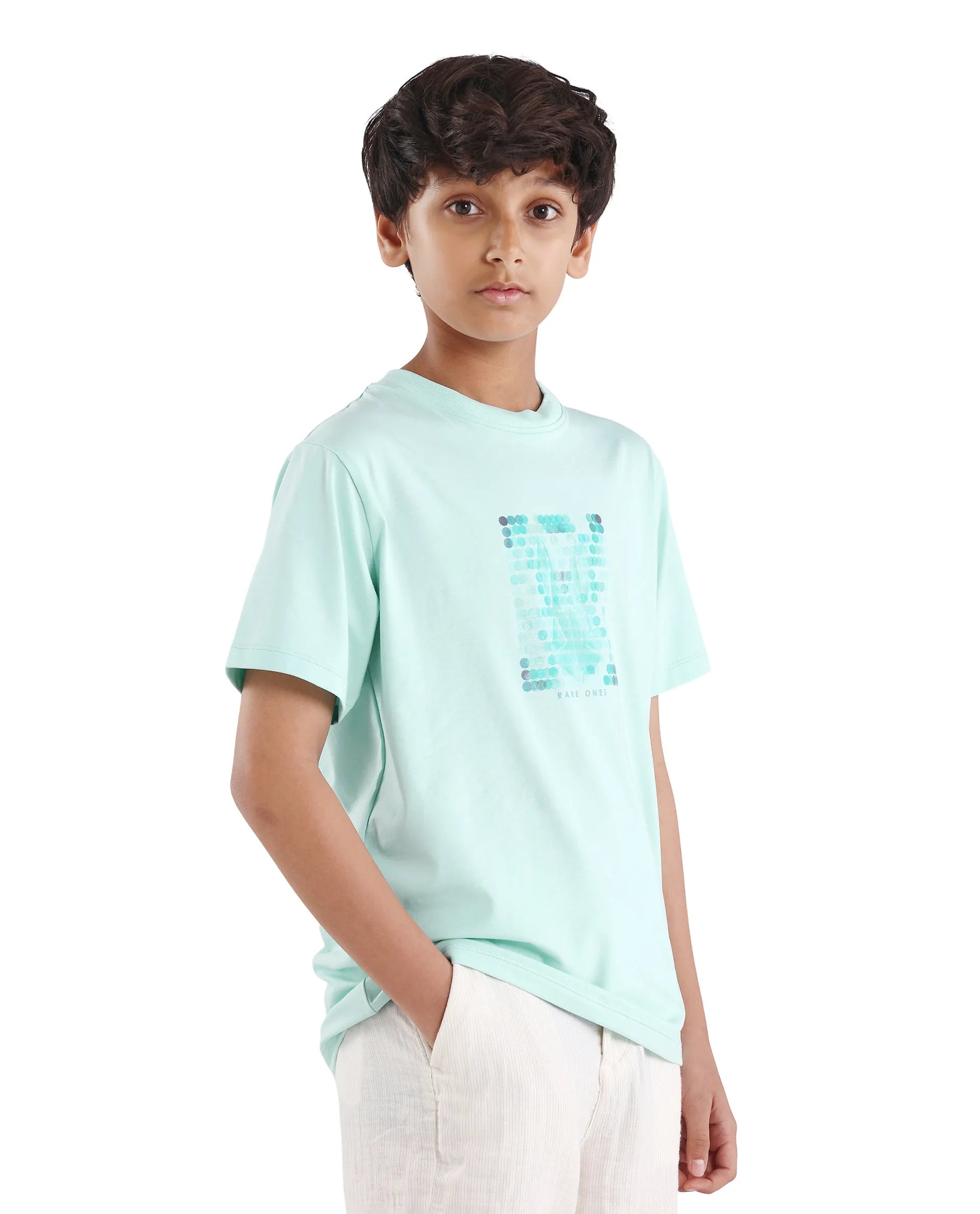 Boys Pastel Blue HD Print Regular Fit T-Shirt