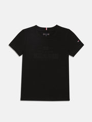 Boys Black Embroidered Logo Cotton T-Shirt