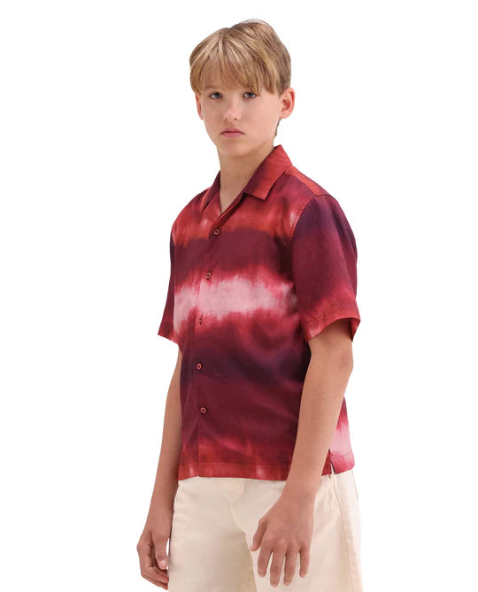Rare Ones Boys Red Viscose Blend Boxy Fit Shirt
