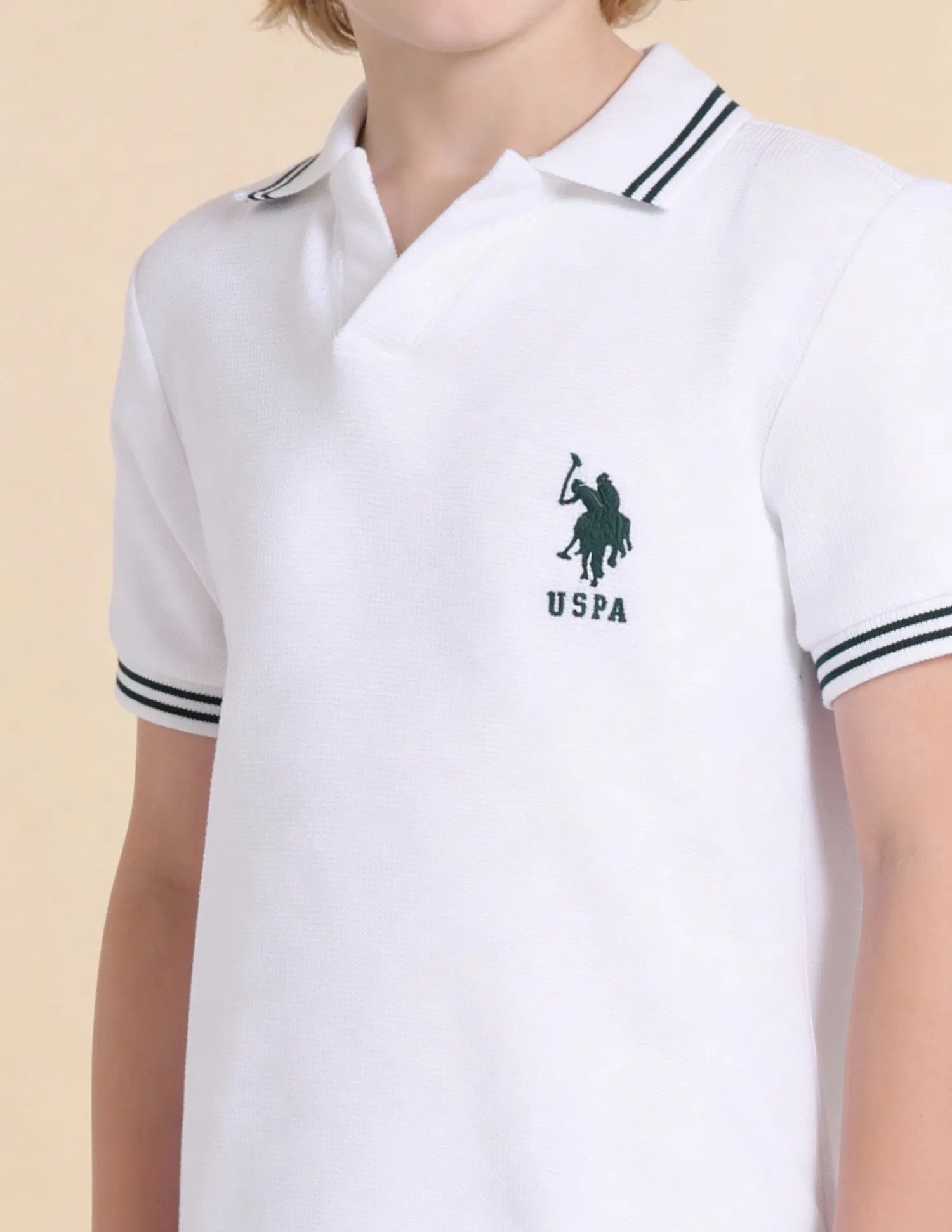 Boys White Cotton Logo Print Regular Fit Polo Shirt