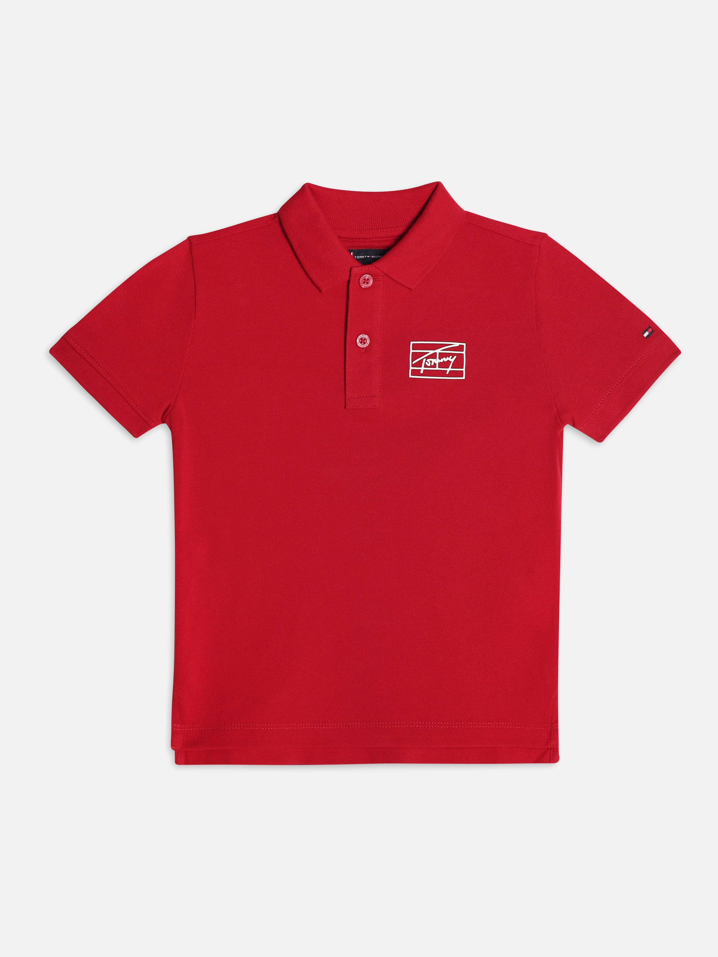 Girls Red Logo Regenerative Cotton Casual Polo Knit Top