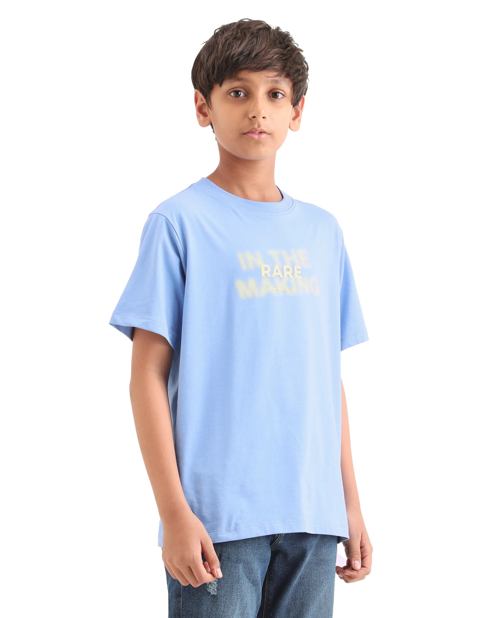 Boys Light Blue HD Print Regular Fit T-Shirt