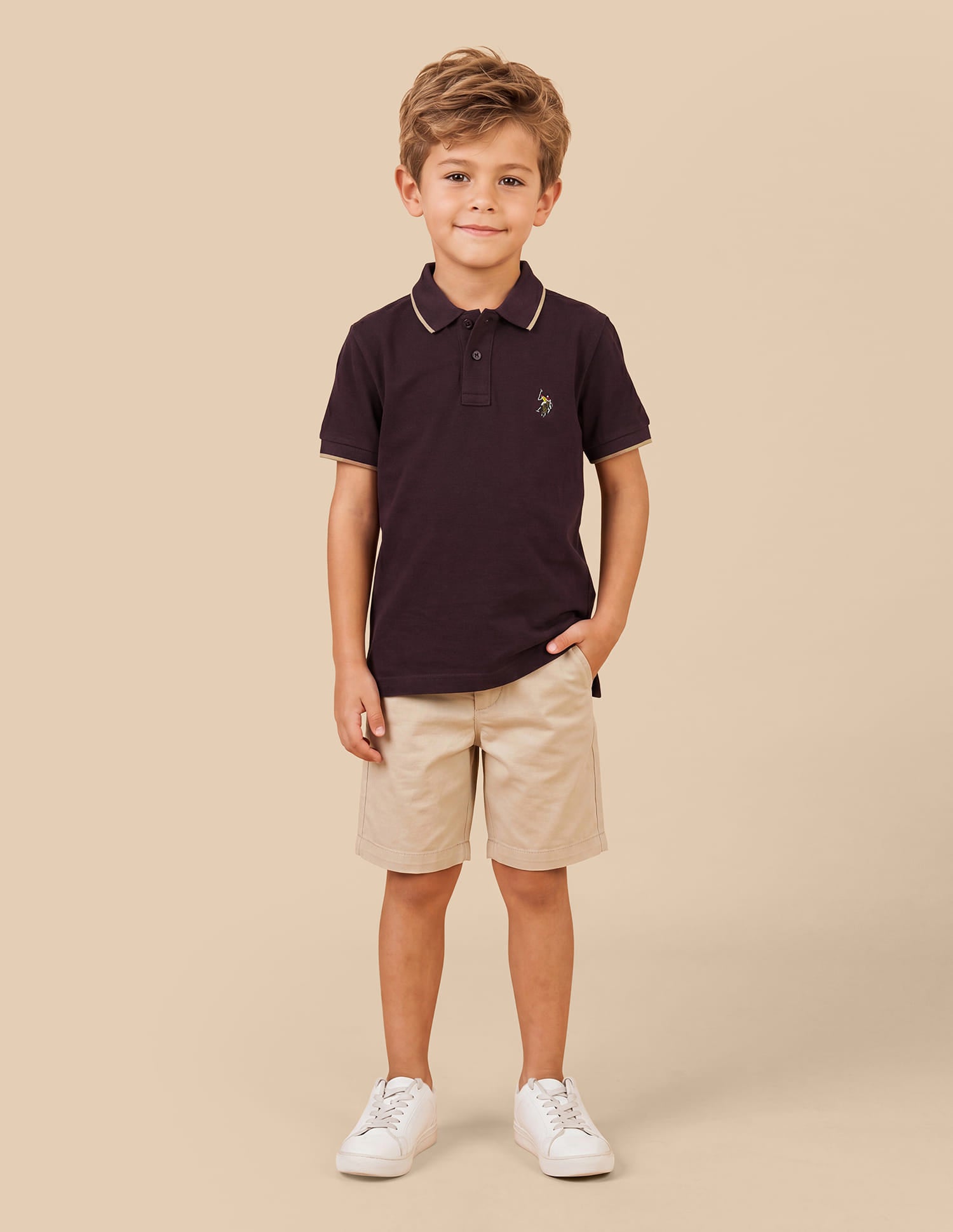 Boys Wine Cotton Embroidered Regular Fit Polo Shirt
