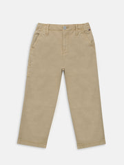 Boys Beige Solid Relaxed Fit Casual Cotton Pants