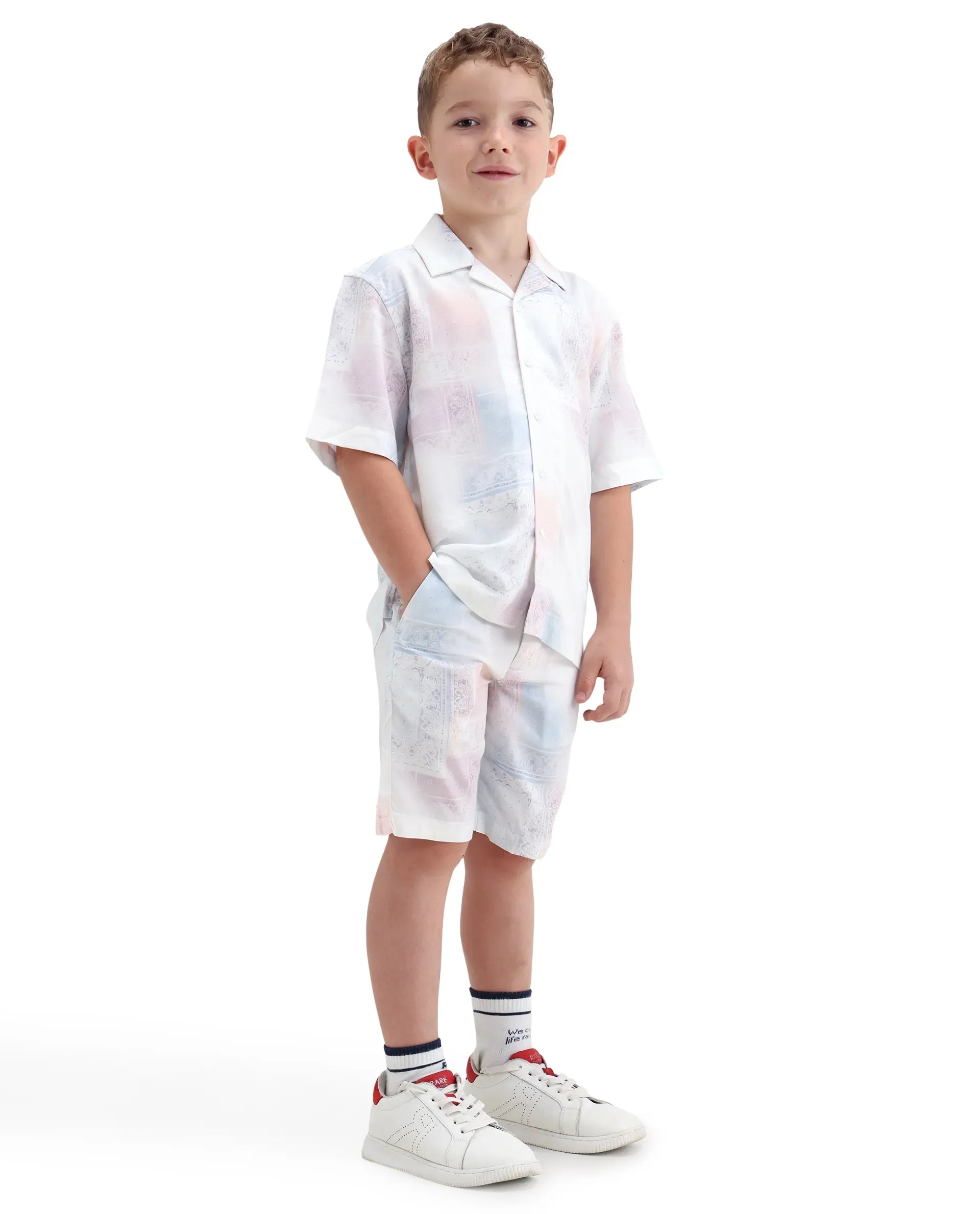 Boys Off White Regular Fit Viscose Shorts