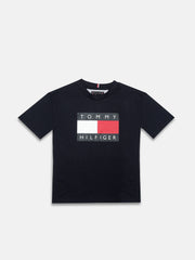 Boys Navy Logo Cotton Regular Fit T-Shirt