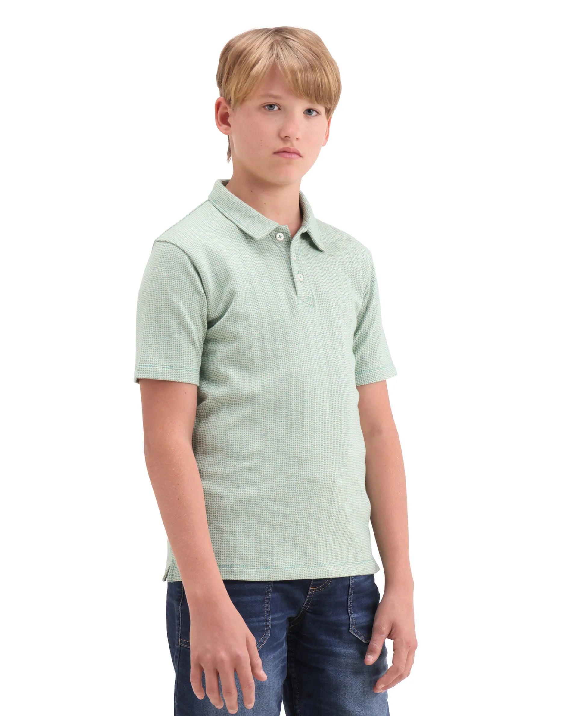 Boys Teal Jacquard Cotton Regular Fit Polo