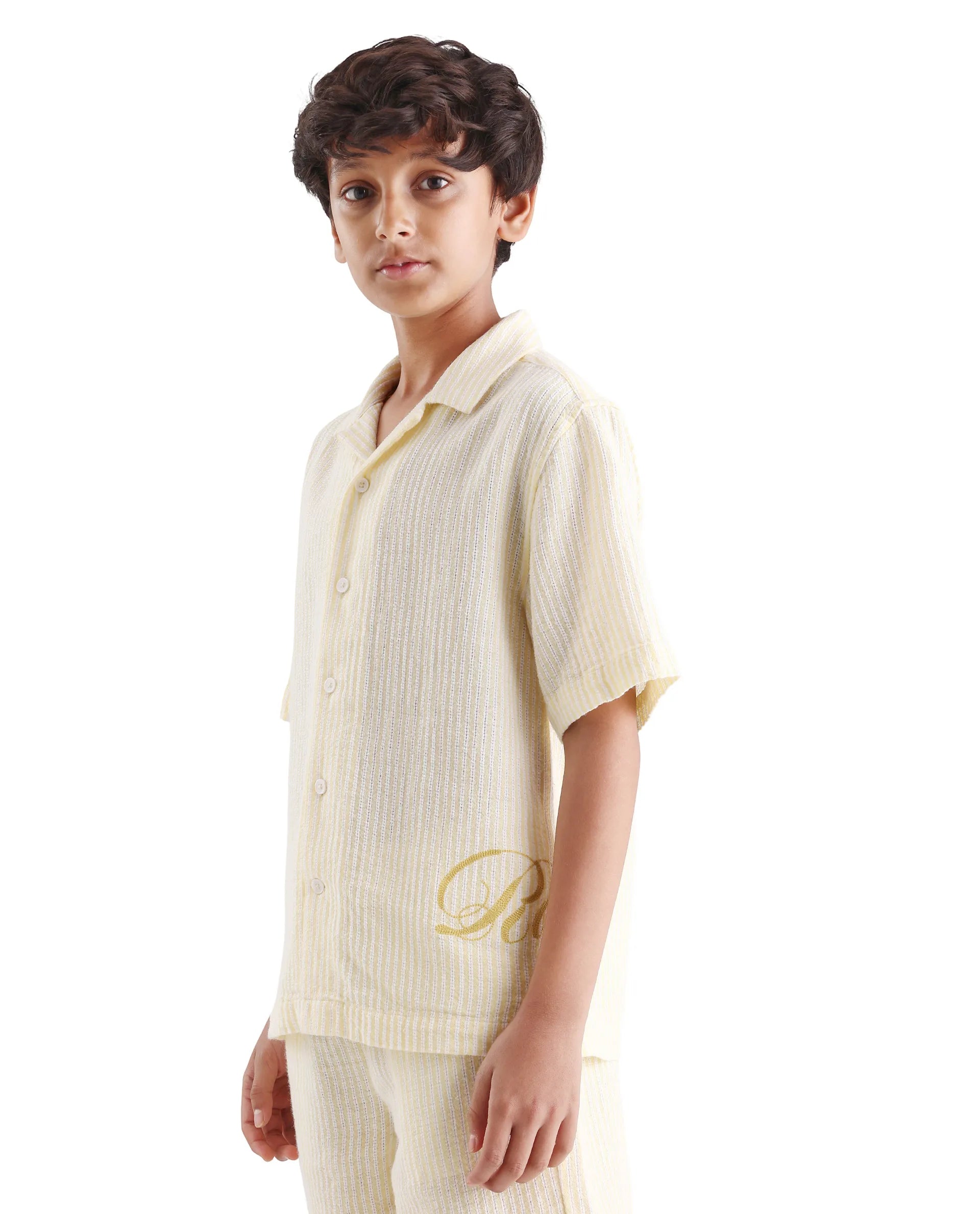 Boys Yellow Cotton Linen Boxy Fit Shirt