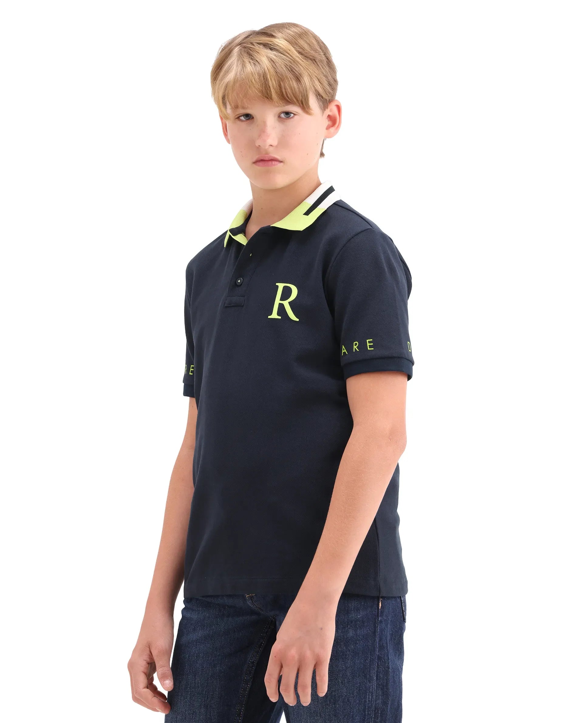 Boys Navy Pigment Print Cotton Regular Fit Polo
