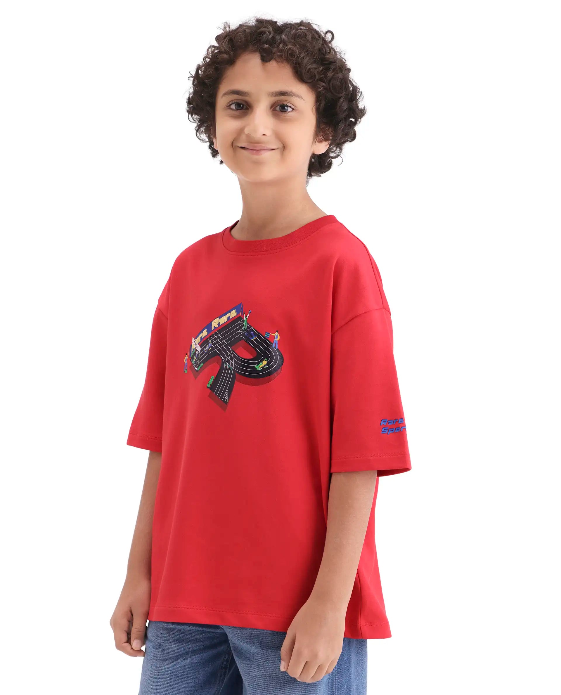 Rare Ones Boys Red Boxy Fit HD Print Cotton Blend T-Shirt