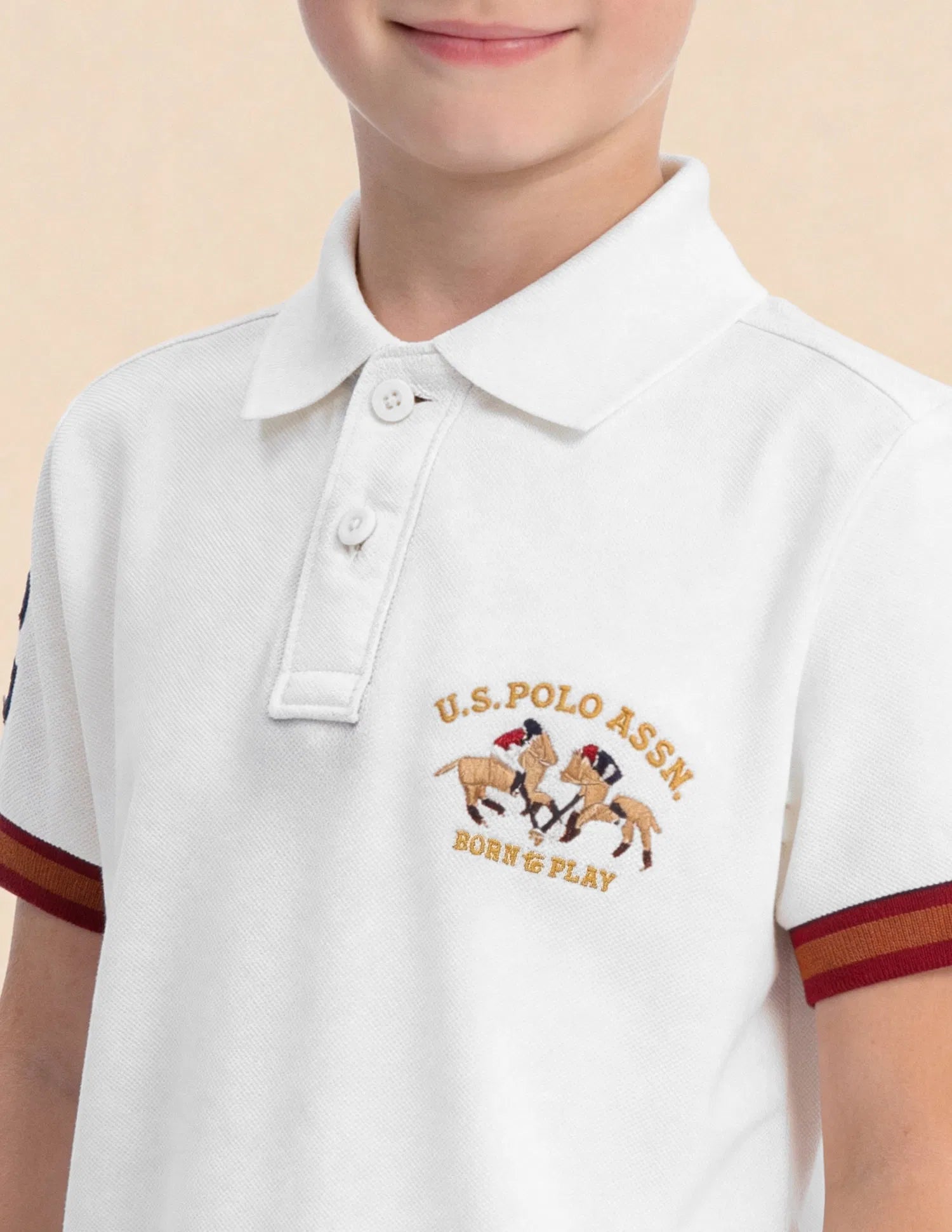 Boys Off White Cotton Polo Shirt Regular Fit