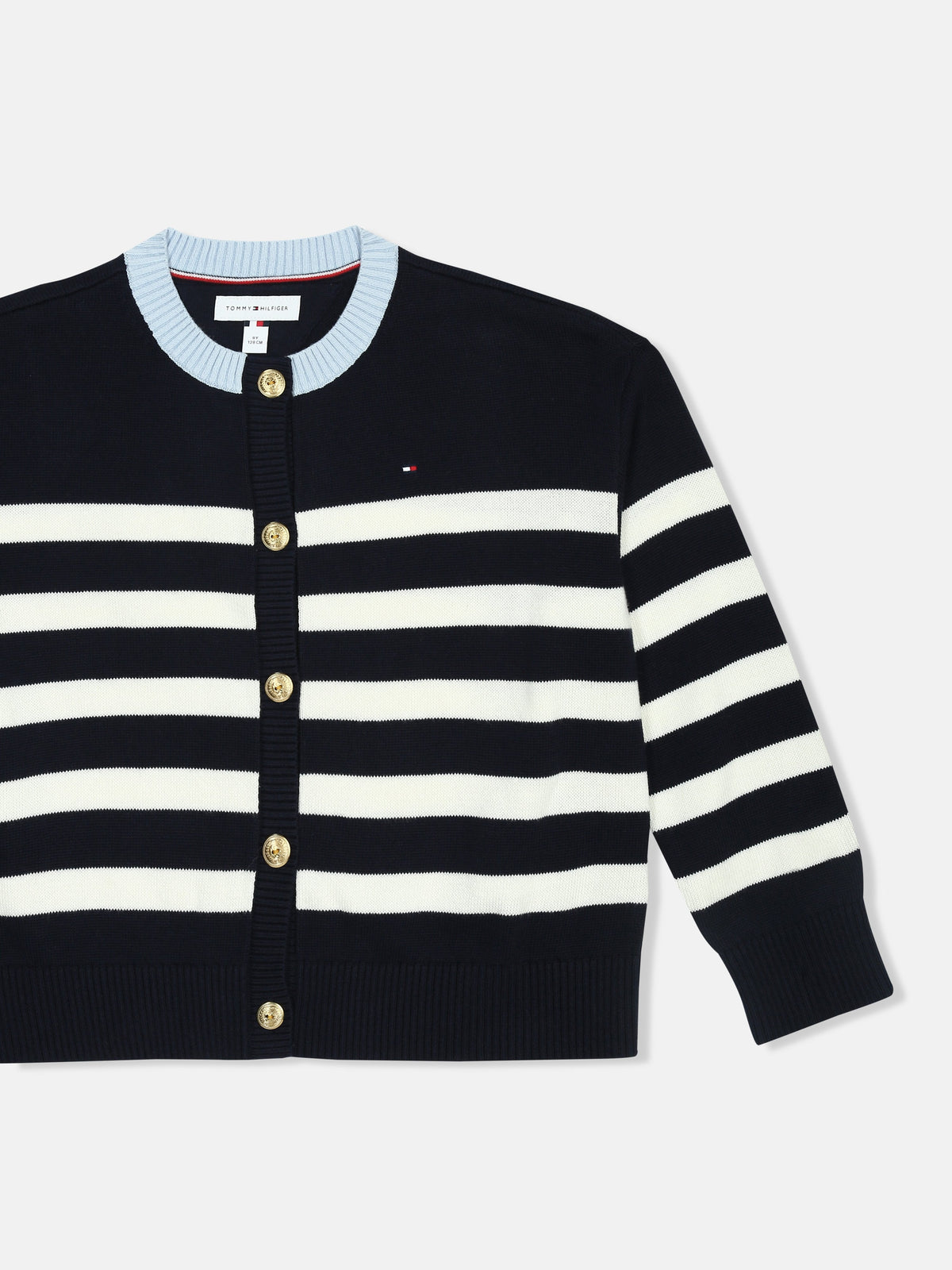Girls Relaxed Fit Crew Neck Cardigan Dark Night Navy Stripes