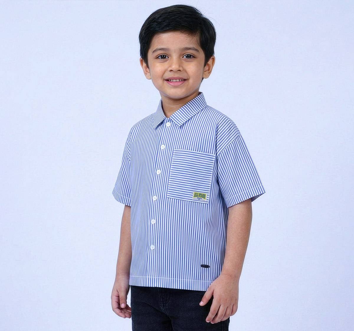 Anti Fit Half Sleeve Stripe Shirt Blue