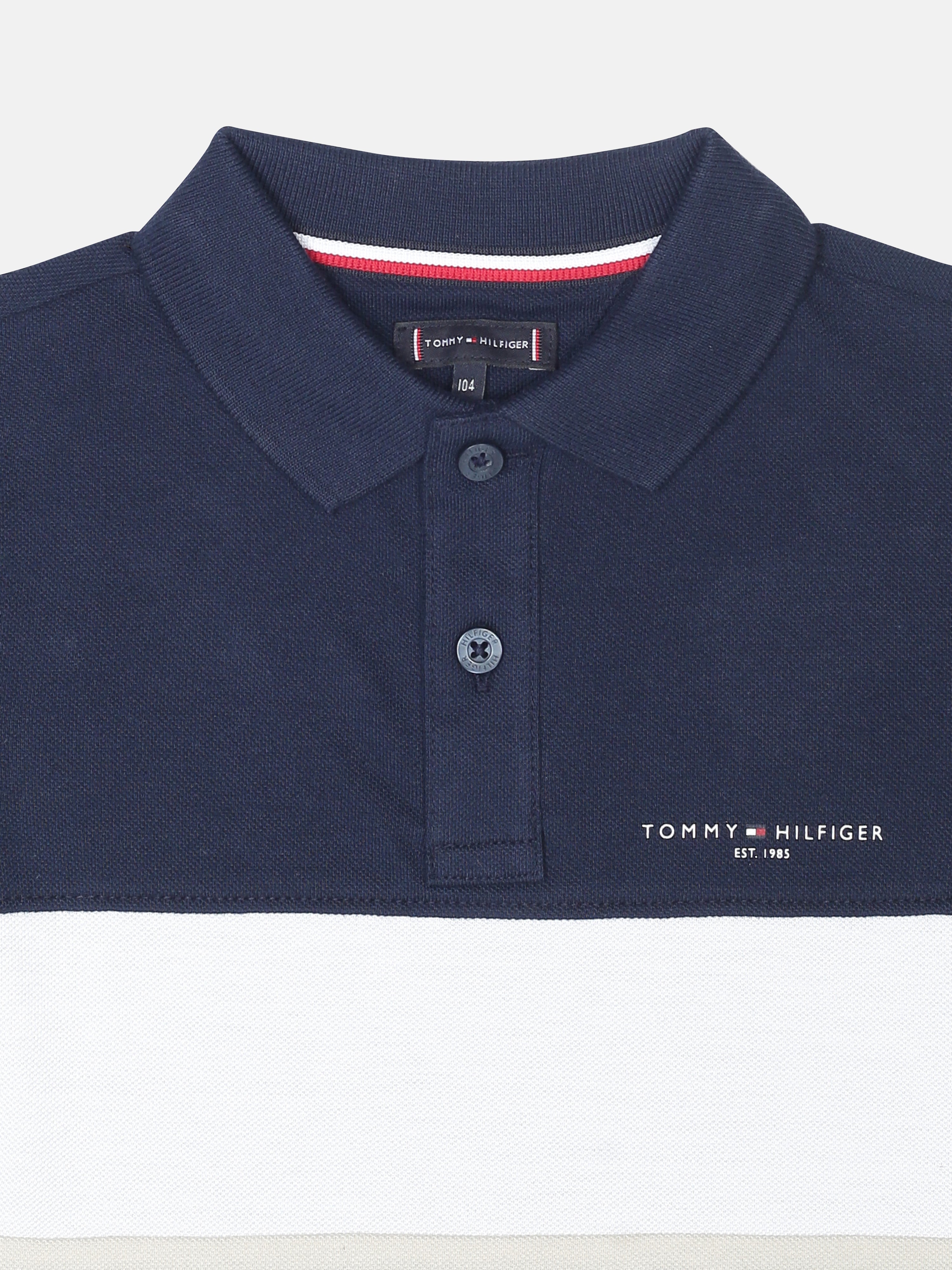 Boys Navy Colorblock Cotton Polo Knit Top Regular Fit
