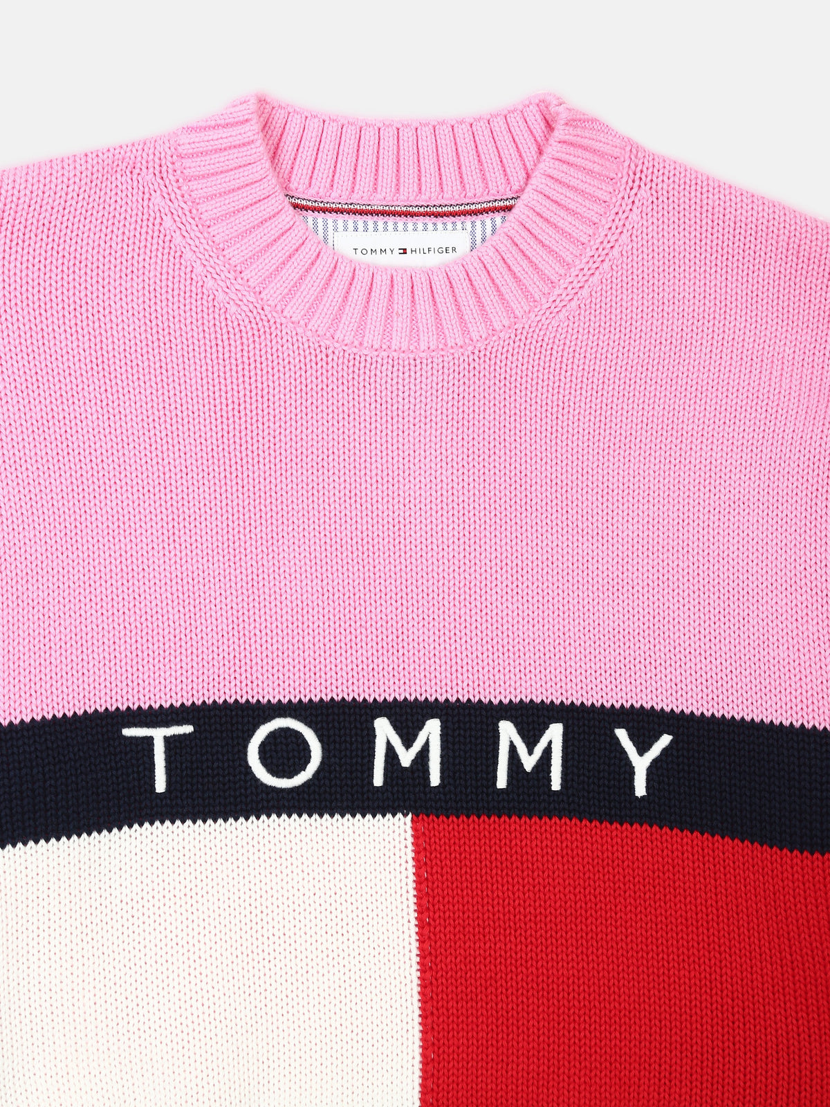 Girls Relaxed Fit Cotton Crew Neck Sweater Pink Daisy