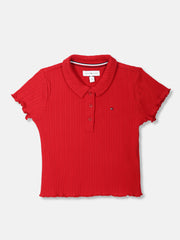 Textured Polo T-Shirt for Girls Red