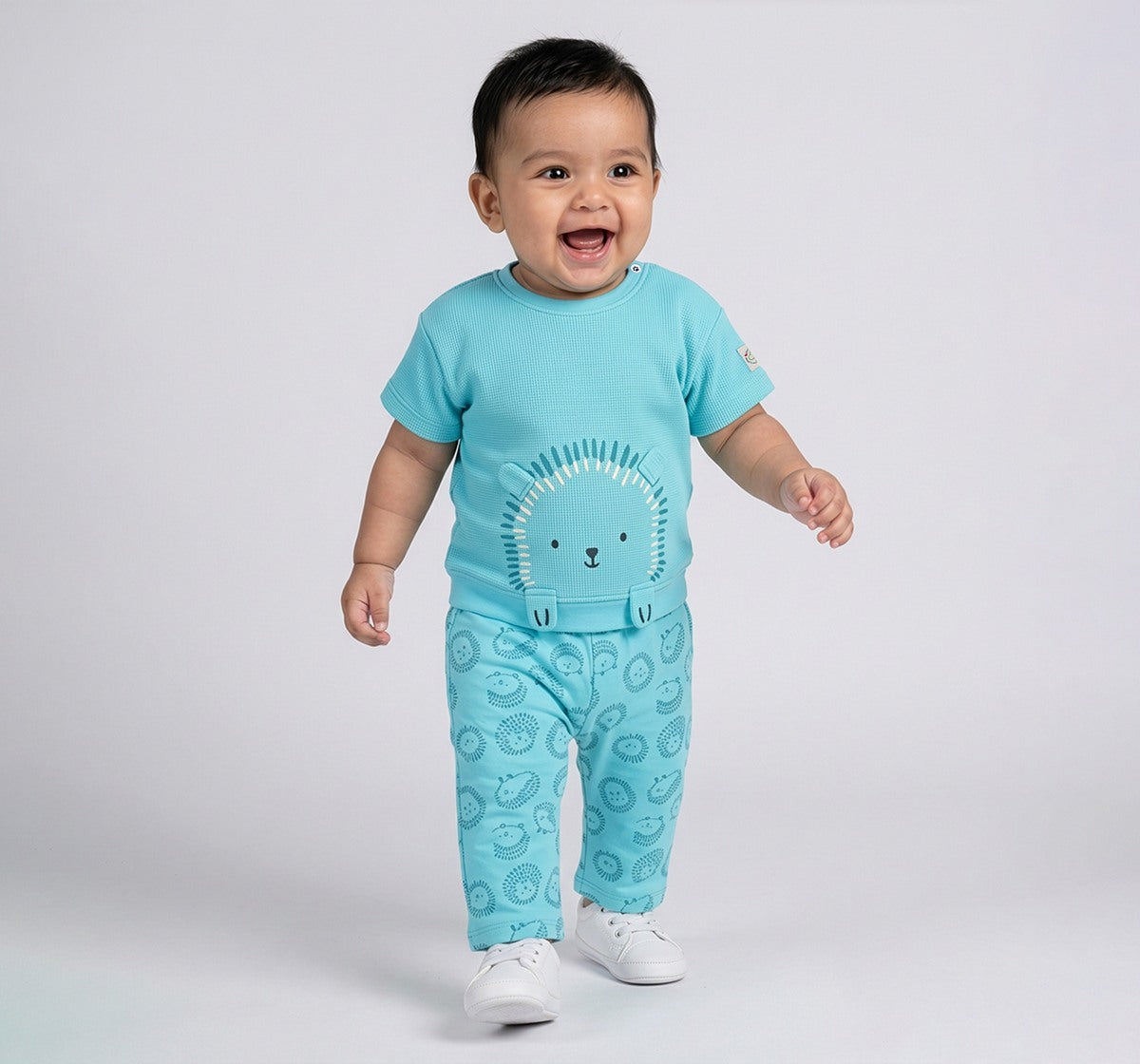 Waffle Tee & Aop Bottom Co-Ord Set Teal