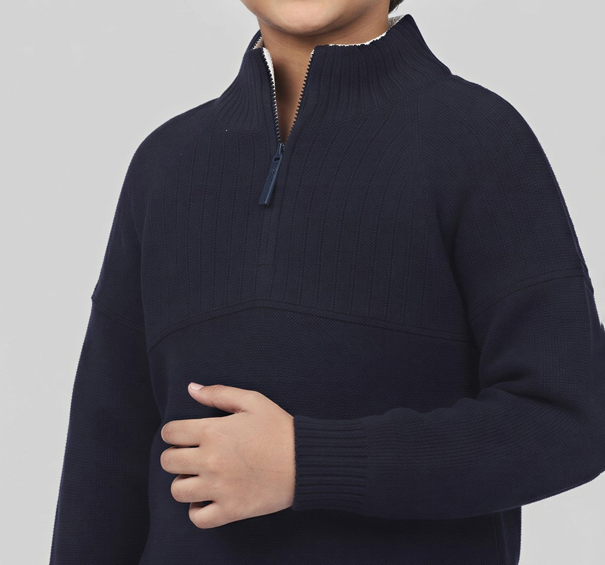 Flat Knit Turtle Neck Sweater Navy