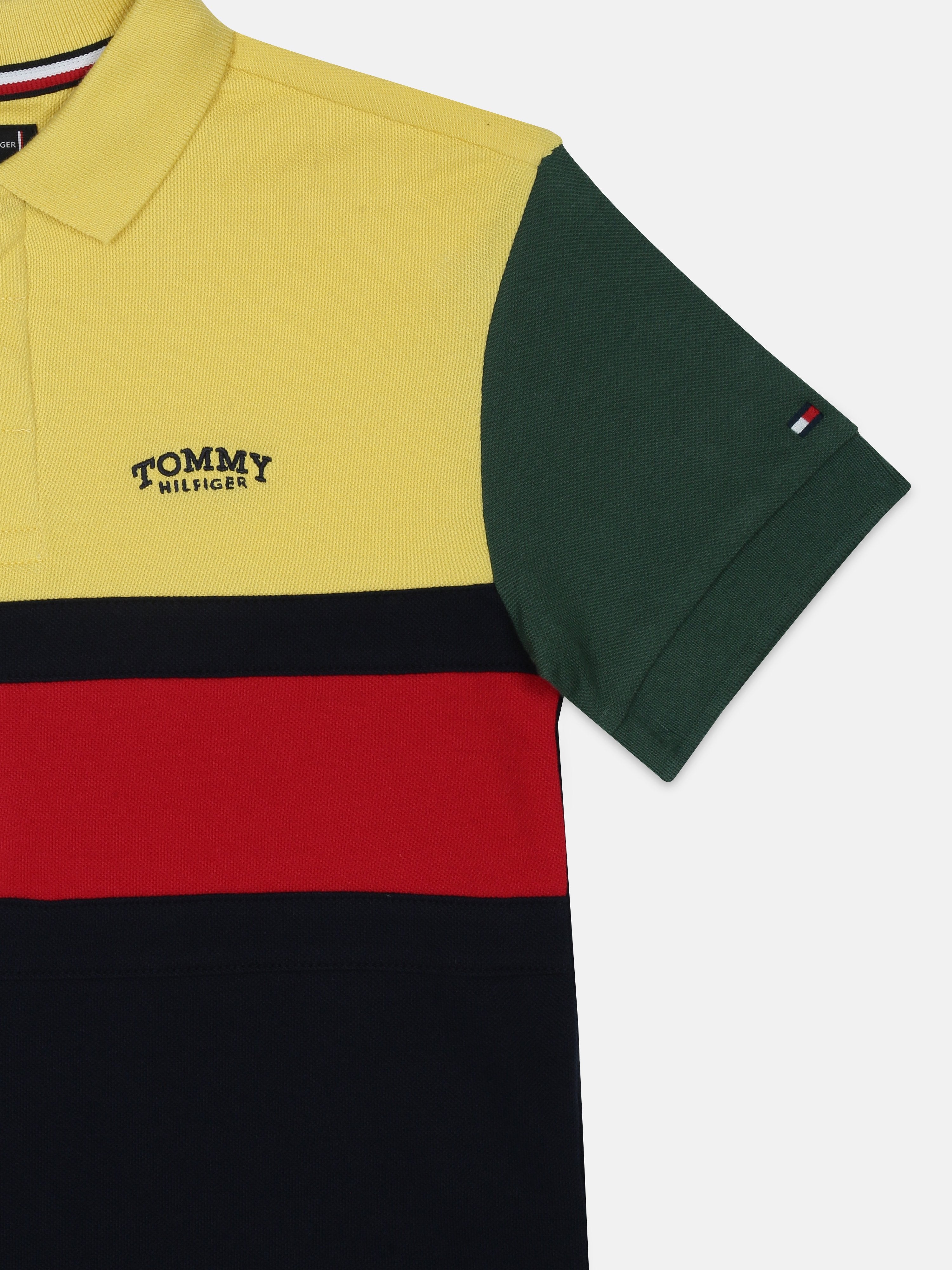 Boys Yellow Colorblock Polo Knit T-Shirt
