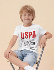 Boys White Cotton Graphic Print Regular Fit T-Shirt