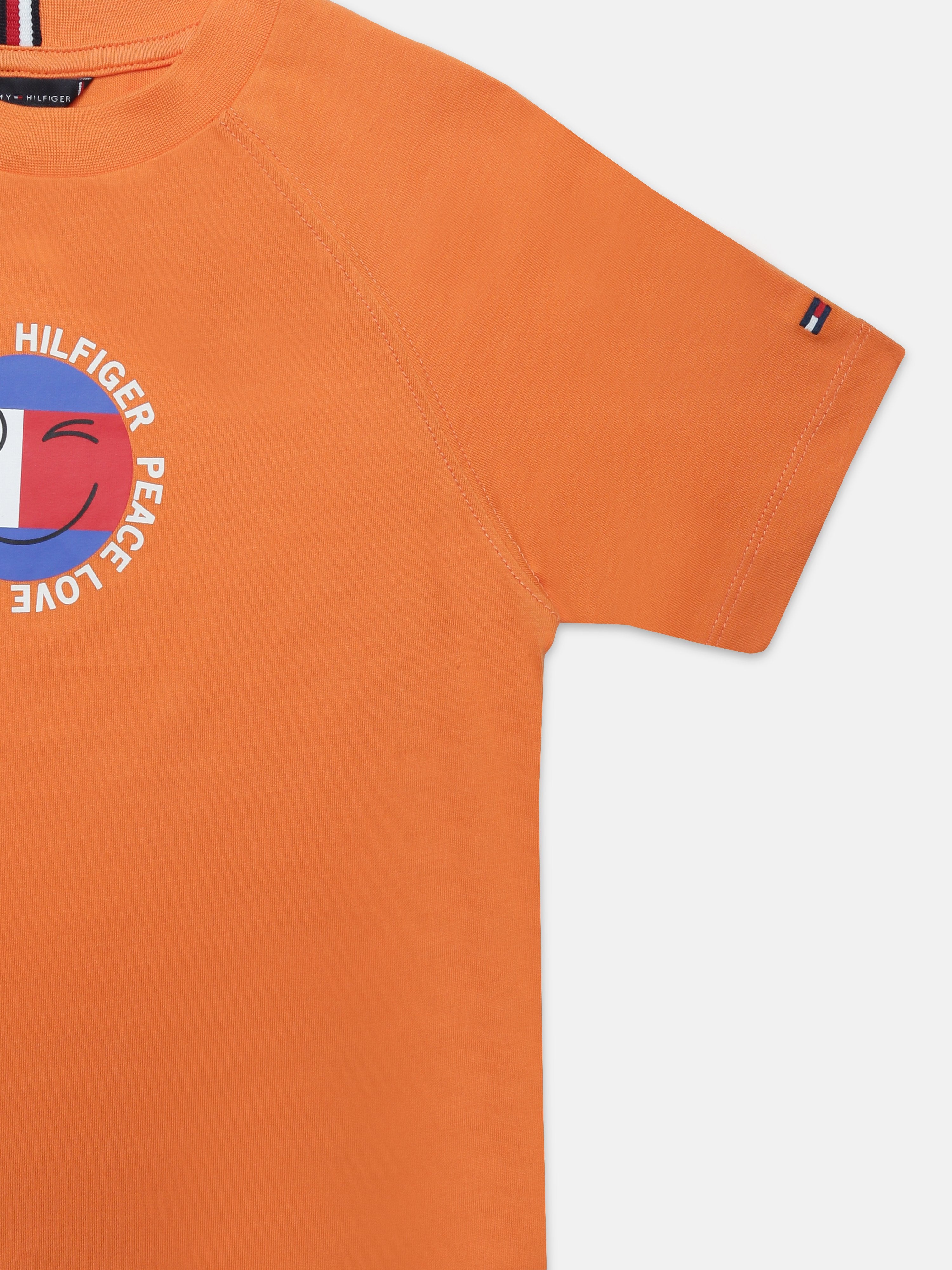 Boys Orange Graphic Raglan Sleeve Knit T-Shirt