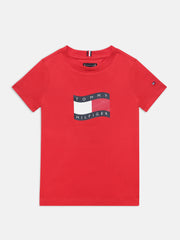 Boys Red Logo Cotton Crew Neck Knit Top Regular Fit