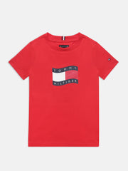 Boys Red Logo Crew Neck Regular Fit T-Shirt