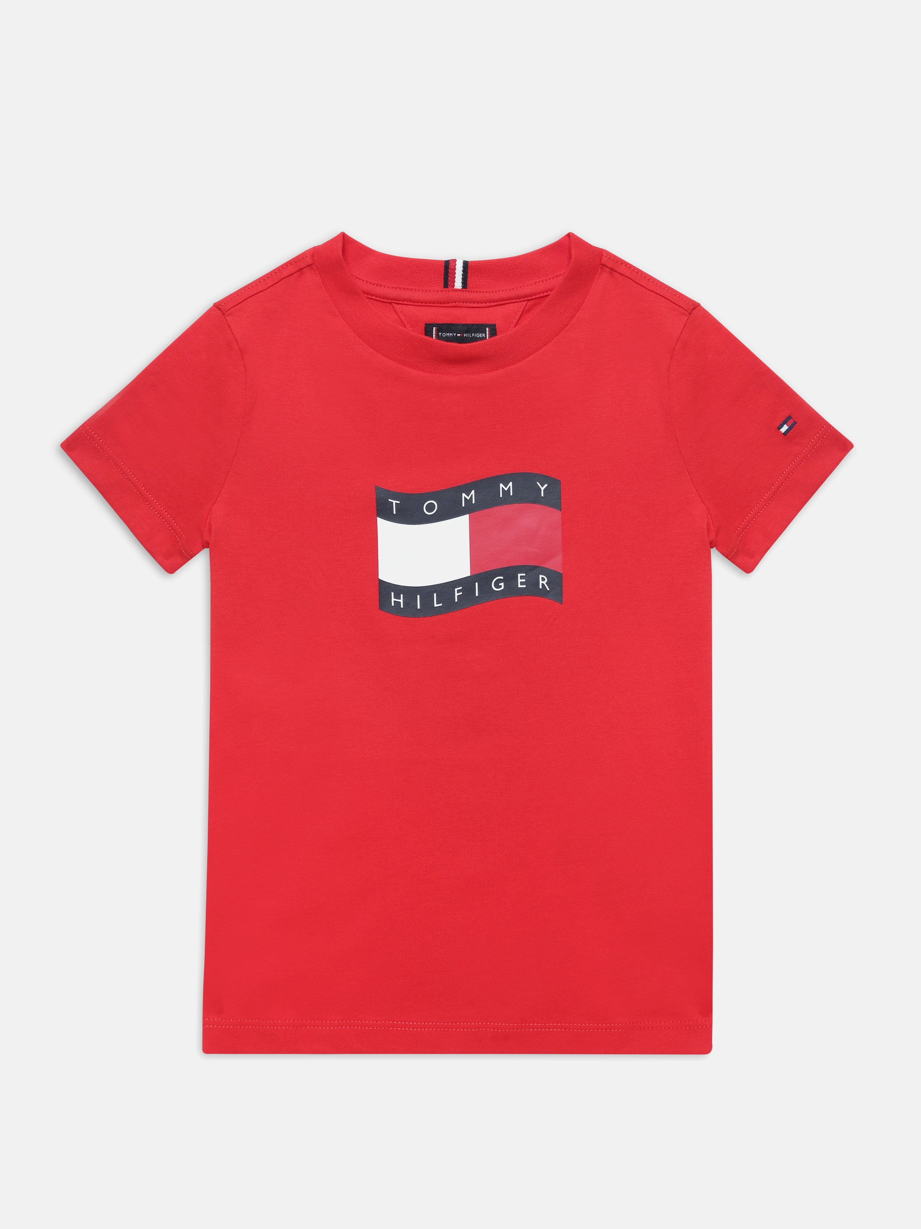 Boys Red Logo Crew Neck Regular Fit T-Shirt