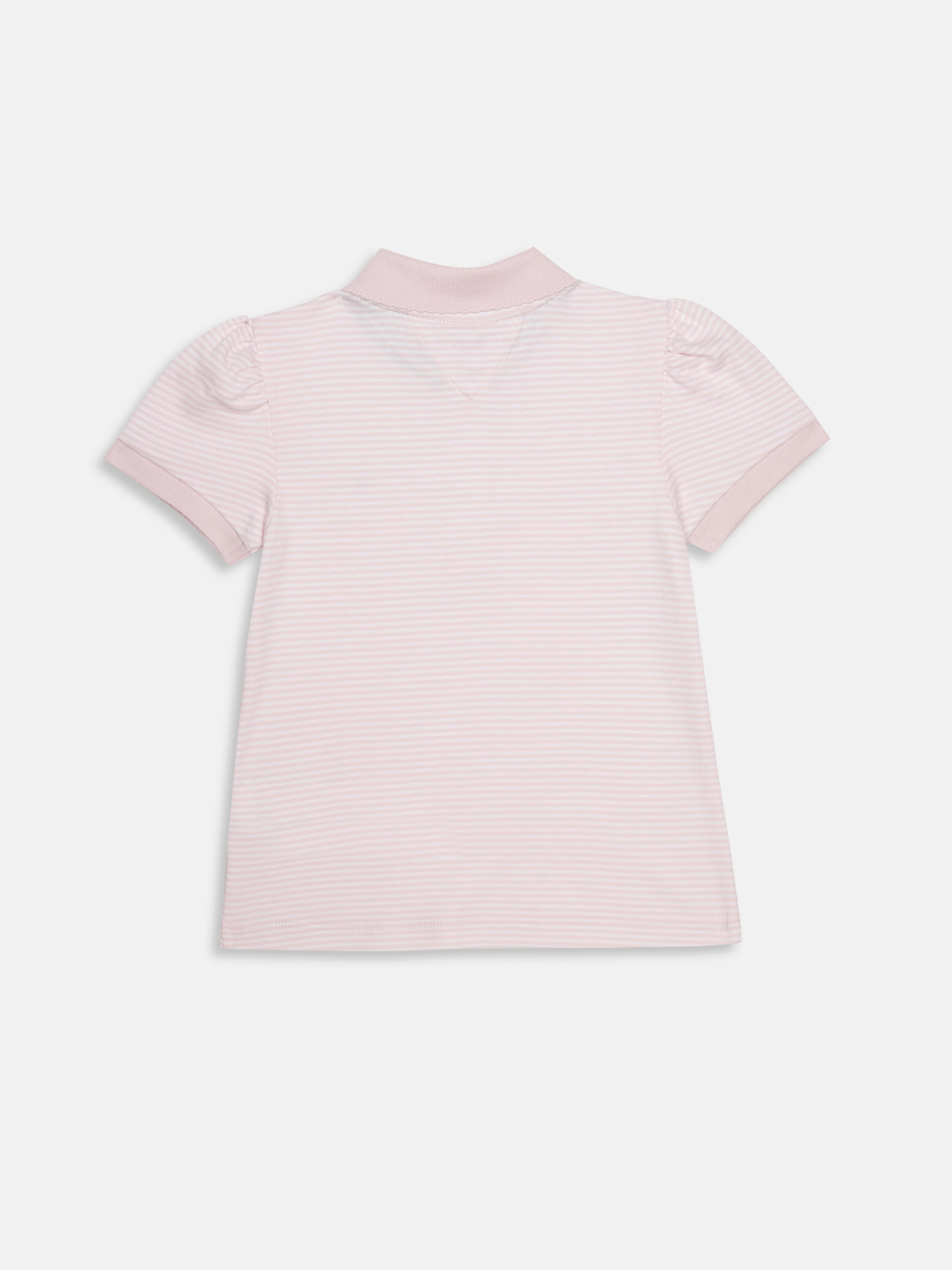 Girls Pink Striped Polo Collar Knit T-Shirt