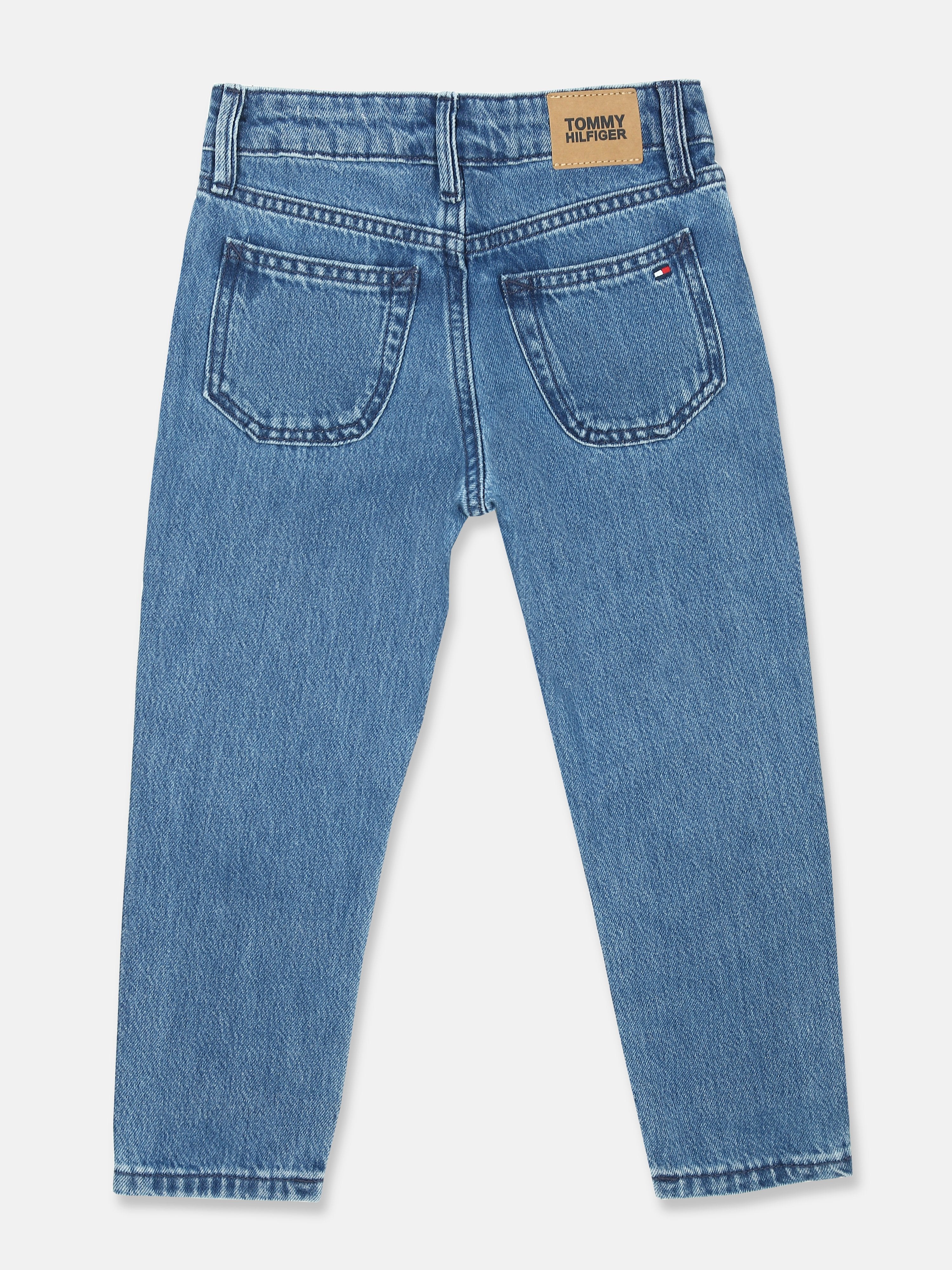 Mid-Wash Blue Lyocell Blend Straight Fit Jeans for Boys