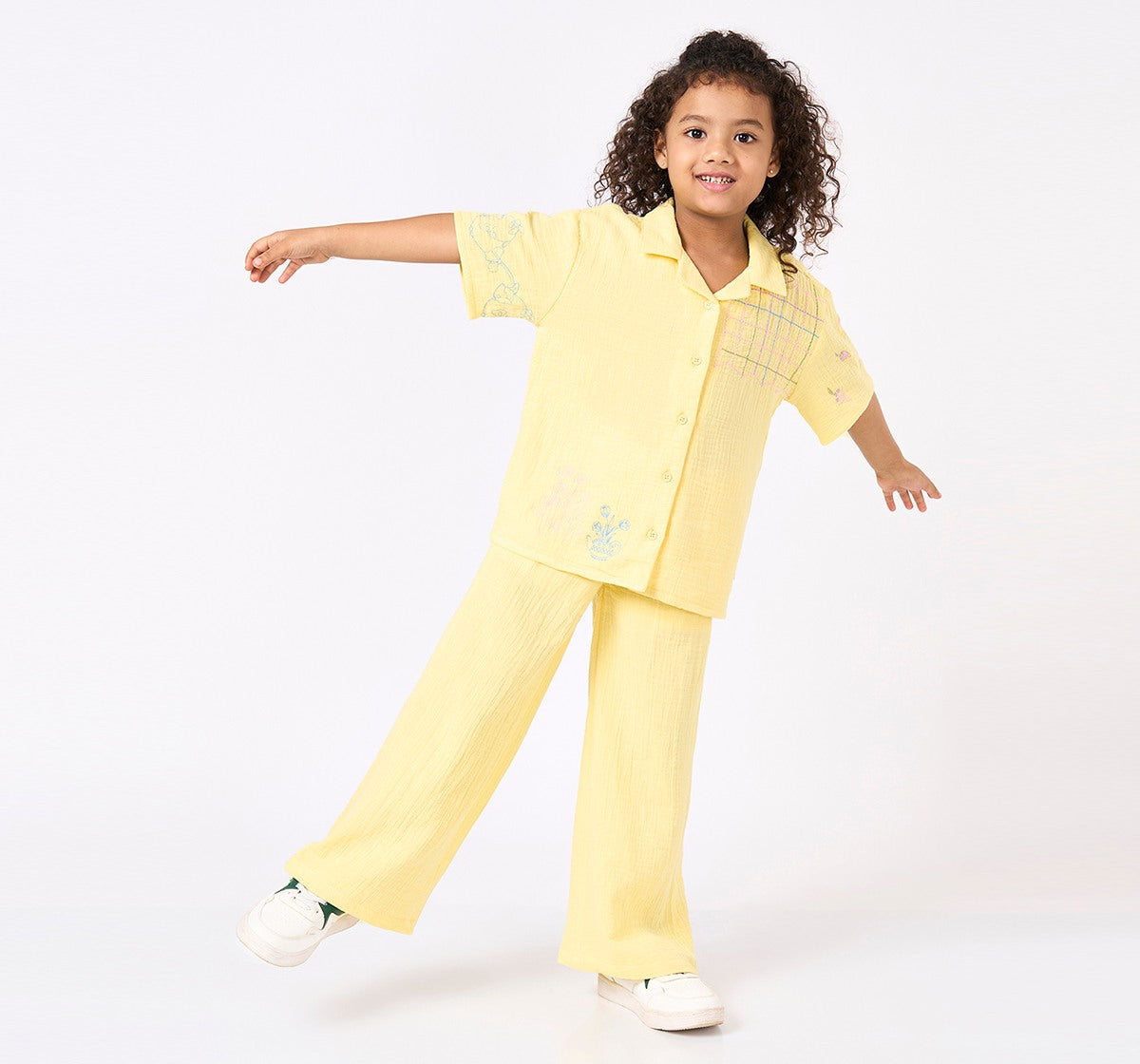 Shirt& Pant Set with Embroidery Details Yellow