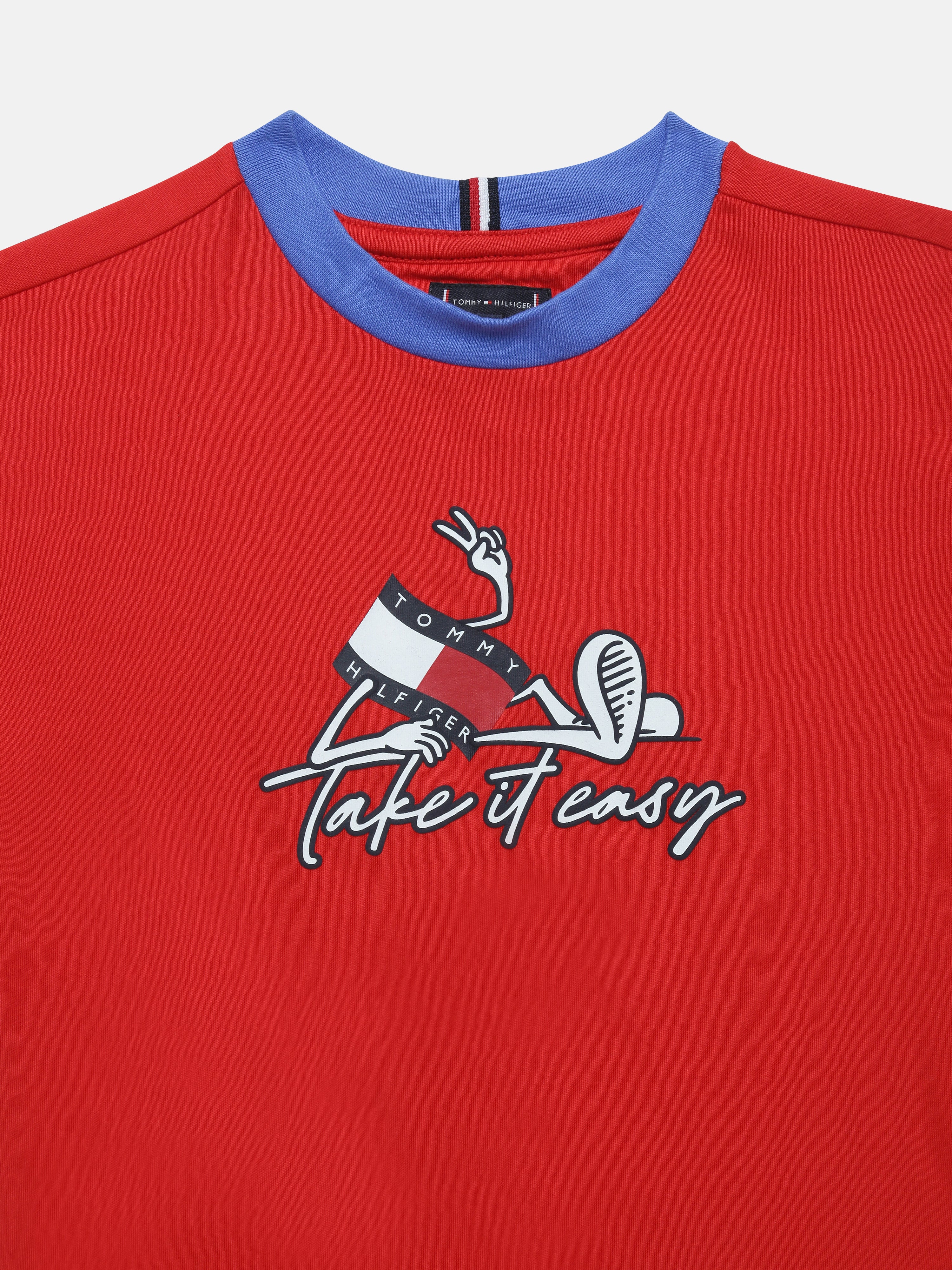 Boys Red Graphic Cotton Crew Neck Knit Top Regular Fit