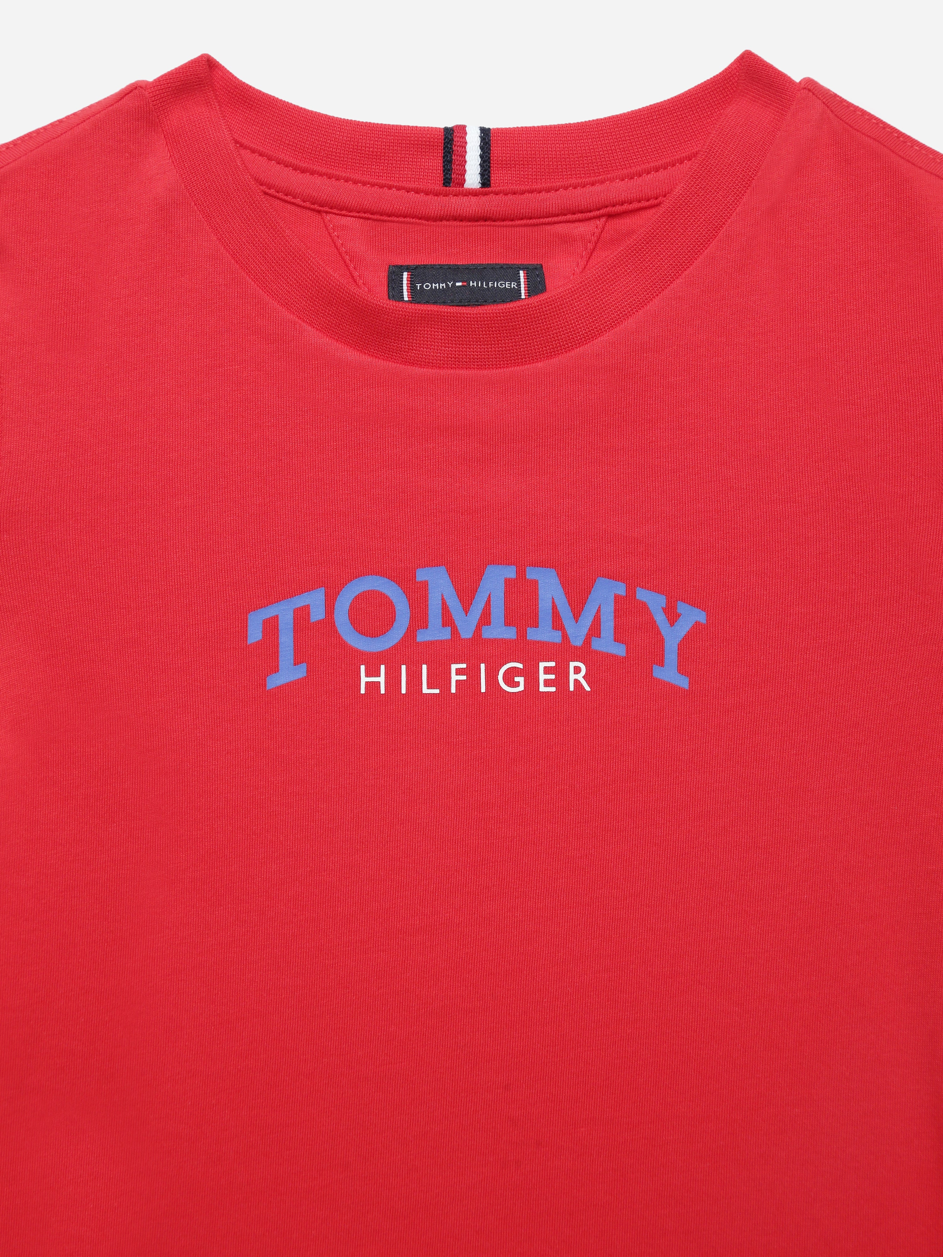 Boys Red Classic Logo Cotton Crew Neck Knit Top