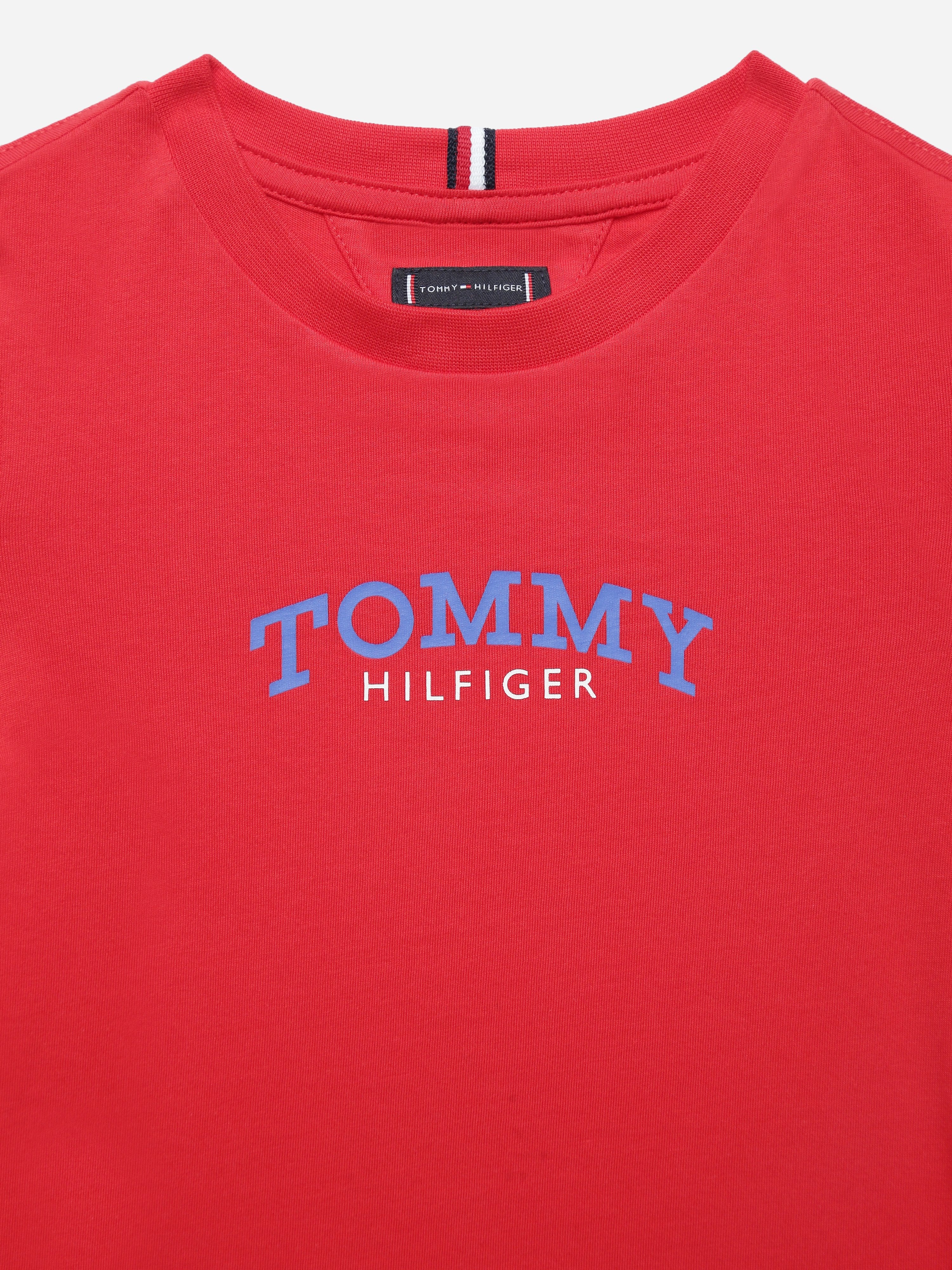 Boys Red Logo Crew Neck Knit T-Shirt