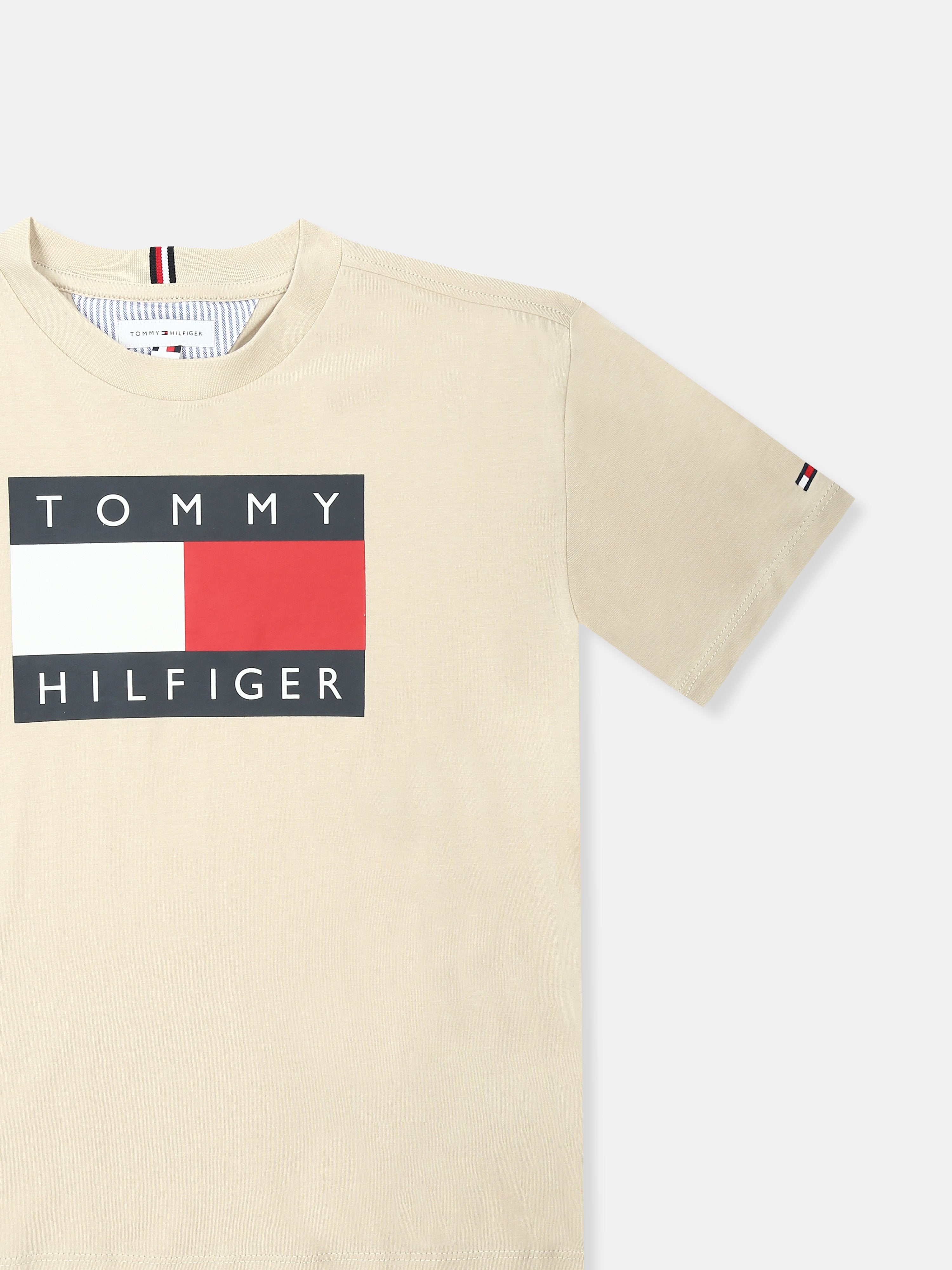 Logo Beige Regenerative Cotton T-Shirt for Boys