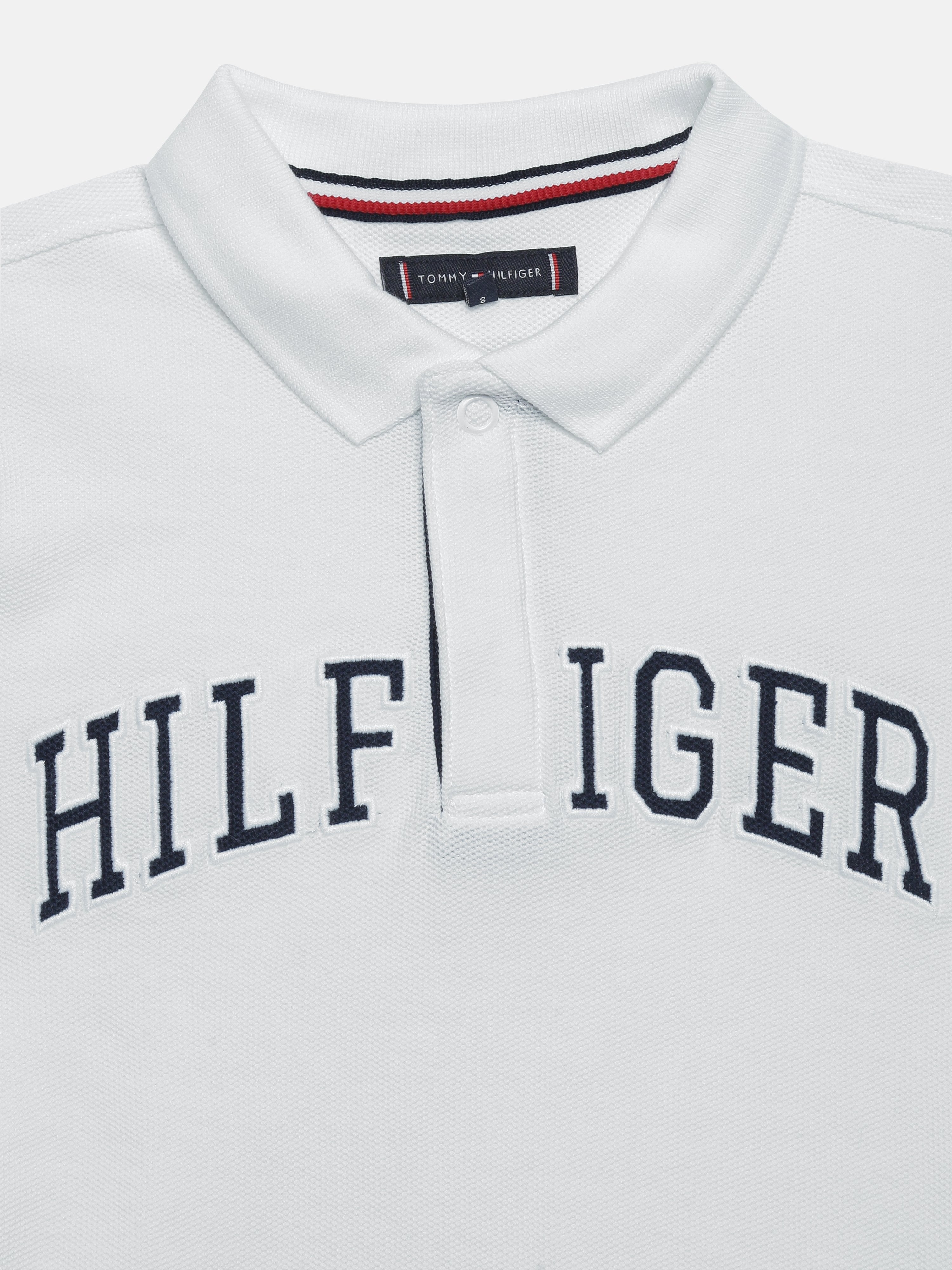 Boys White Logo Polo Collar Knit T-Shirt