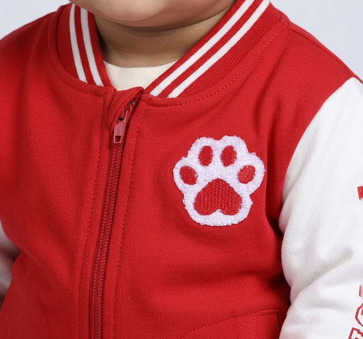 Knit Bomber Jacket with Back Print Red