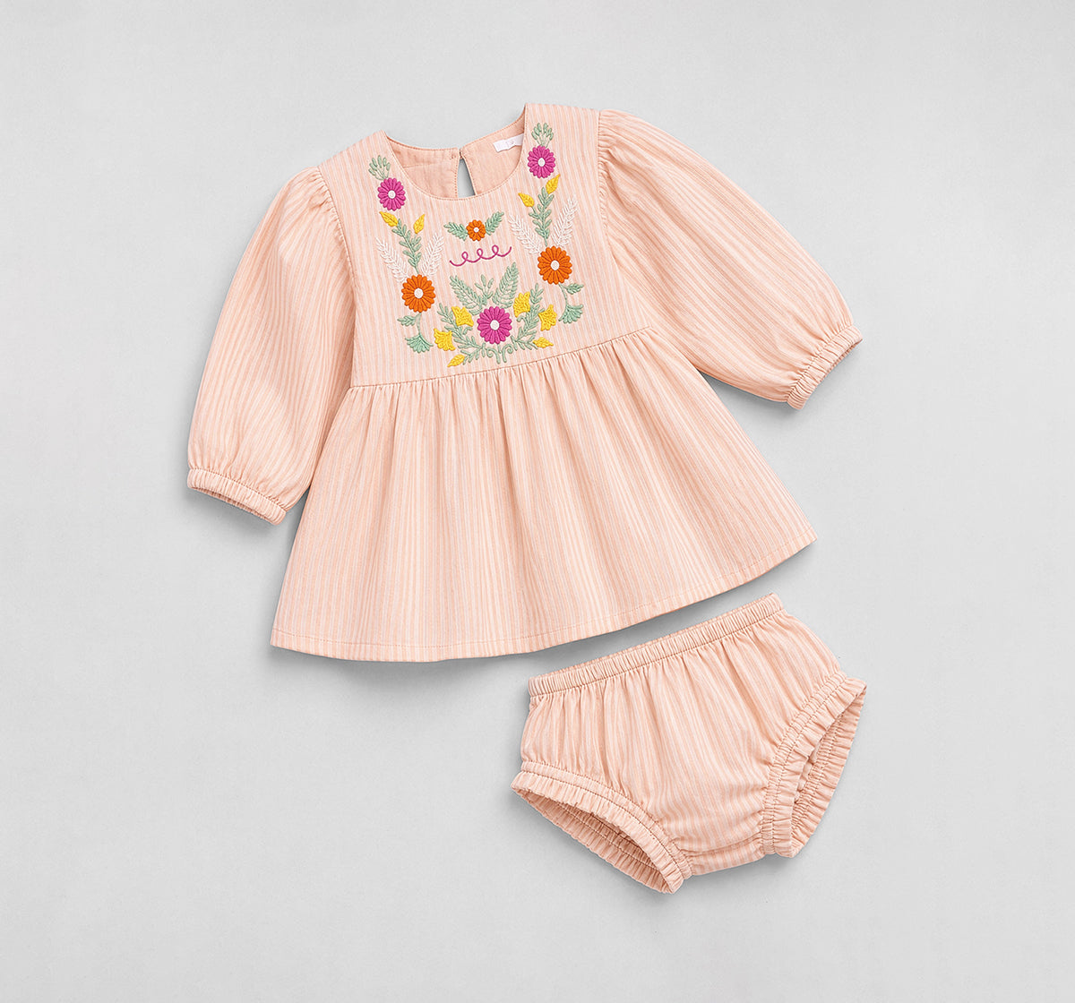 Seersucker Dress with Embroidery Peach