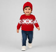 Sweater with Bow & Snowflake Intarsia Red